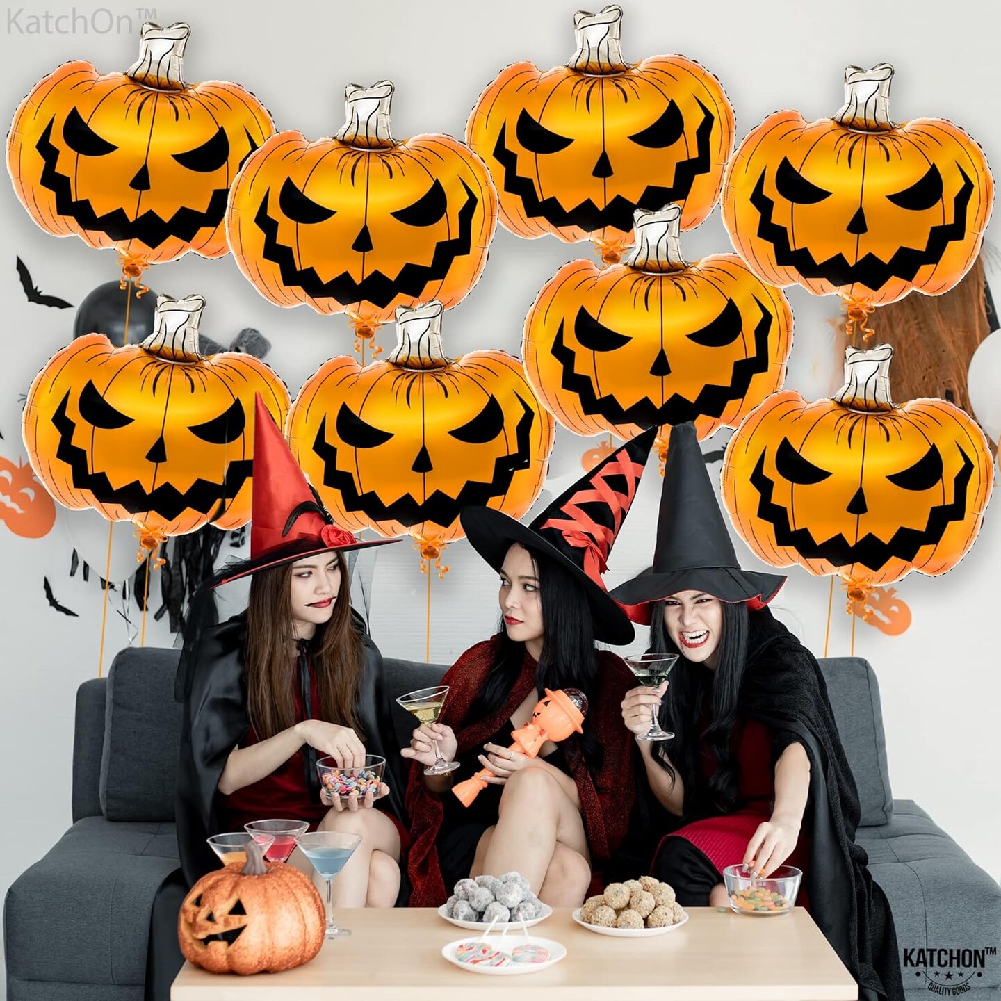 Scary Halloween Pumpkin Foil Balloons -Large 30 Inch(Orange Pumpkins)