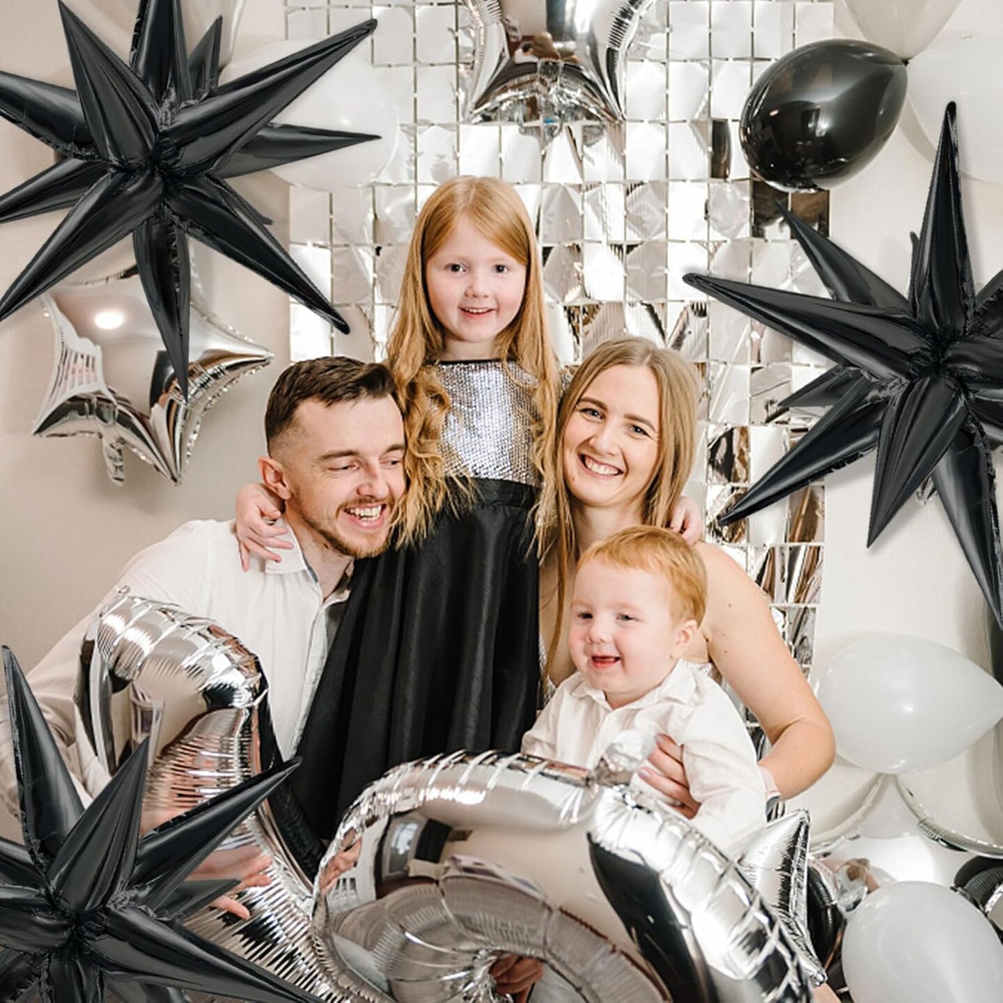 60pcs Black 12-Point Star Foil Balloon Set – Mylar Spike Explosion Cone Balloons for Halloween, Birthday, Wedding, Graduation, Anniversary & Party Decorations