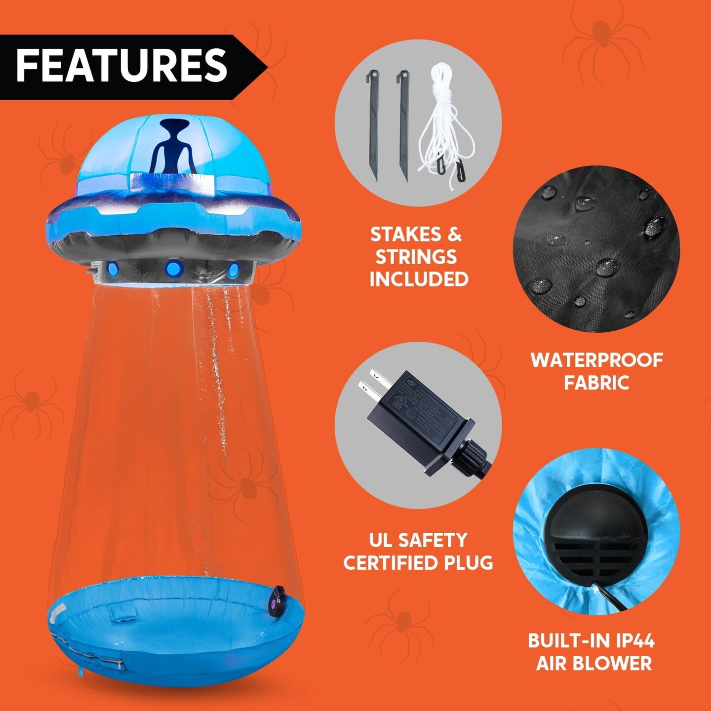 6 FT Tall Halloween Inflatable UFO Outdoor Decoration with Built-in LEDs (blue)