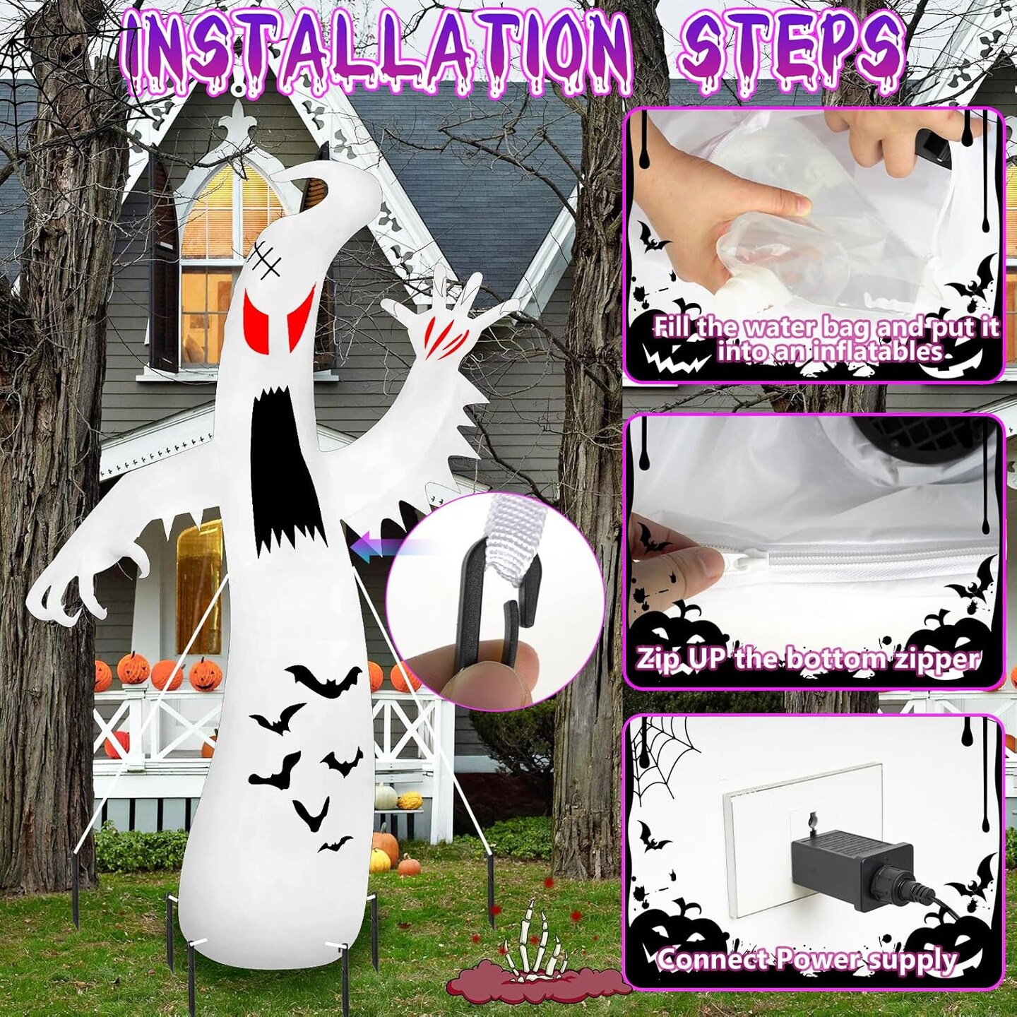 12Ft Halloween Inflatables Giant Ghost Outdoor Decorations(Colorful)