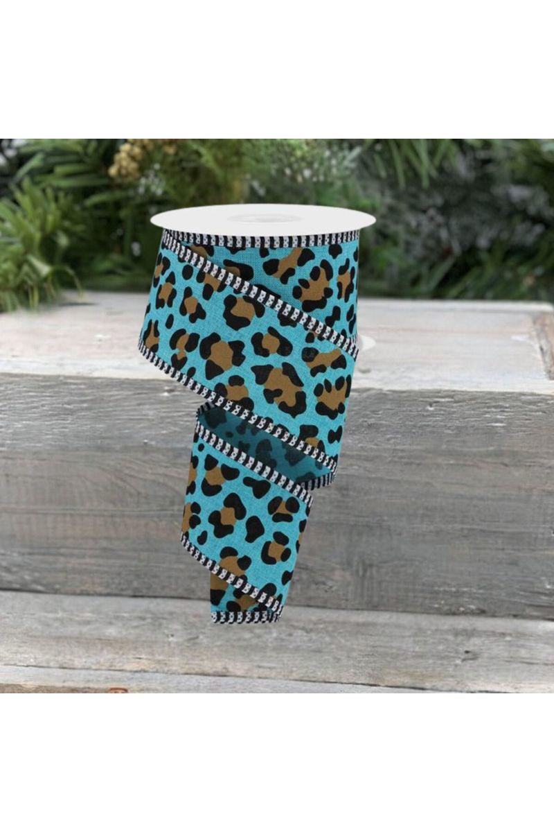 2.5&#x22; Leopard Print Thin Stripe Ribbon: Light Teal (10 Yards)