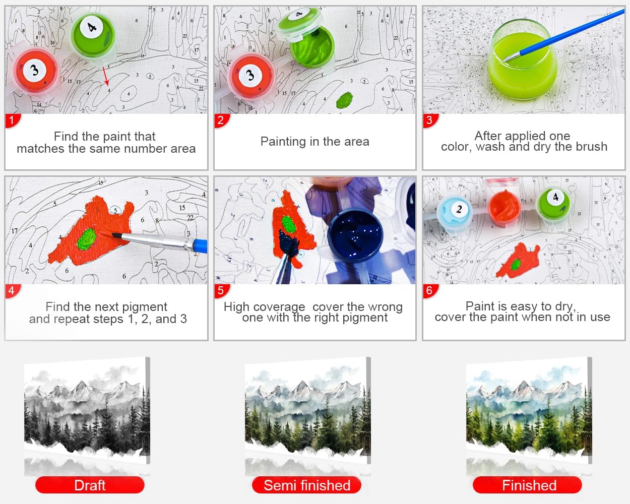 DIY Paint by Number for Adult, Mountain Range Paint by Numbers, Watercolor Landscape Adult Paint by Numbers Kits on Canvas