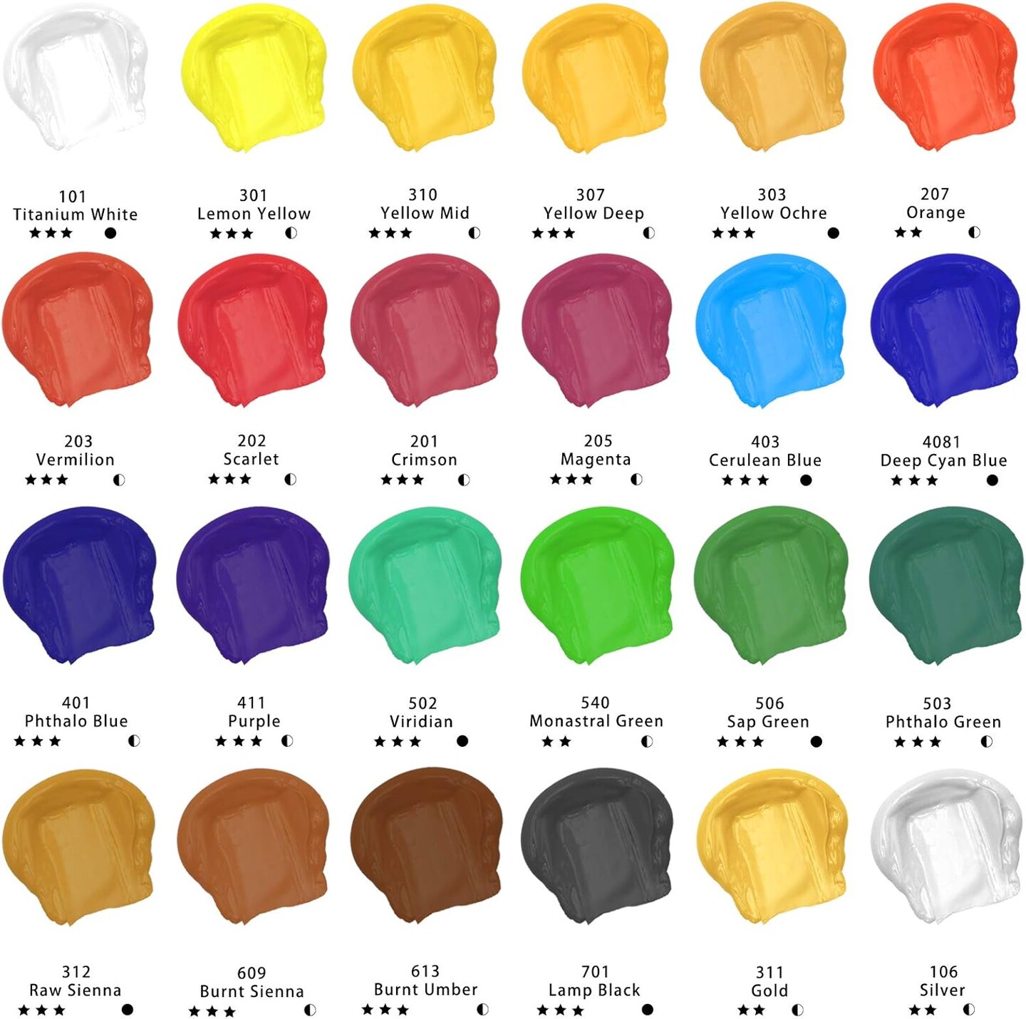 Acrylic Paint Set, 24 Basic Colors Tubes (60ml / 2.02oz) Art Craft Paints for Canvas, Rock, Wood, Fabric, Art Supplies