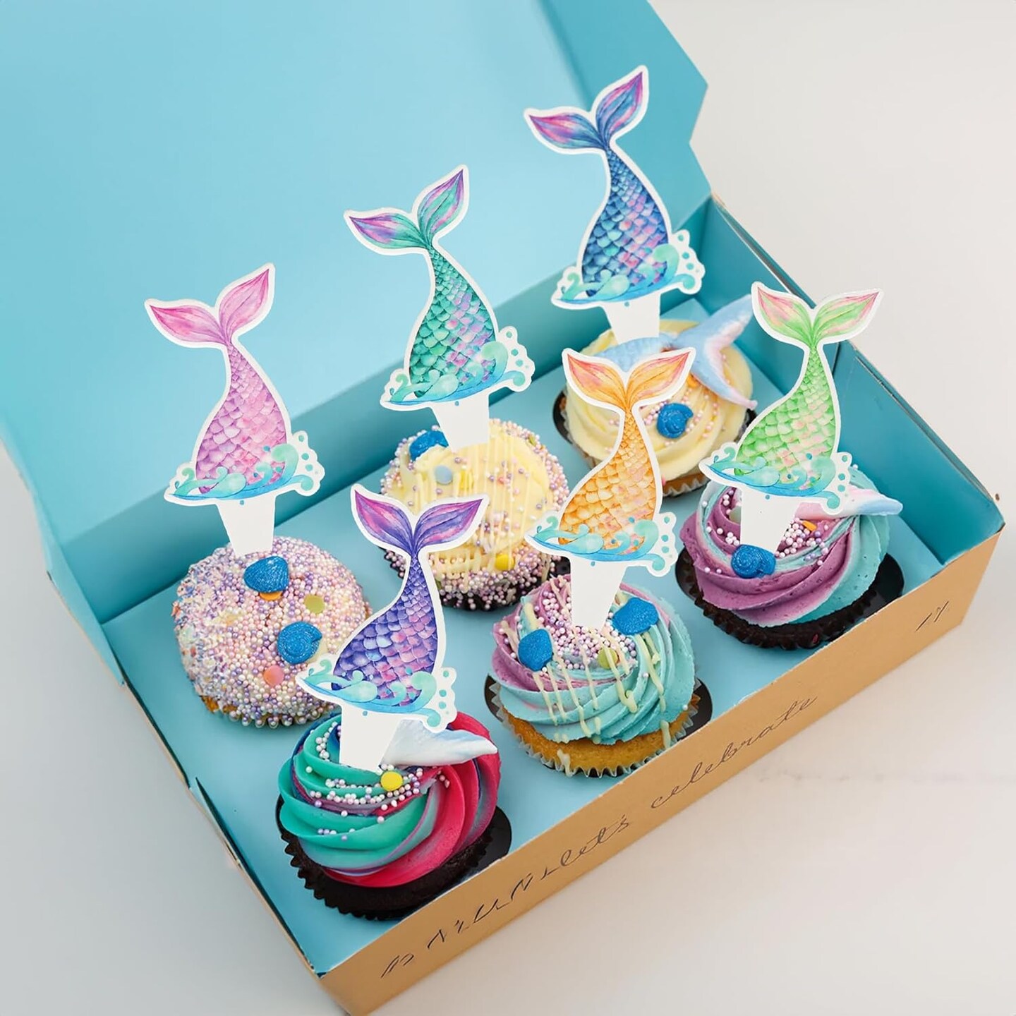 36PCS Mermaid Tail Cupcake Toppers – Under the Sea Picks for Birthday & Baby Shower Cakes