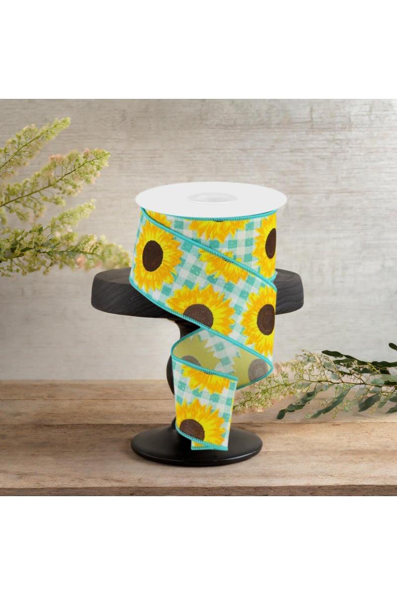 2.5&#x22; Sunflower on Royal Ribbon: Light Teal (10 Yards)
