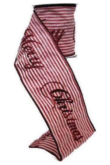 4&#x22; Frosted Stripe Merry Christmas Ribbon (5 Yards)