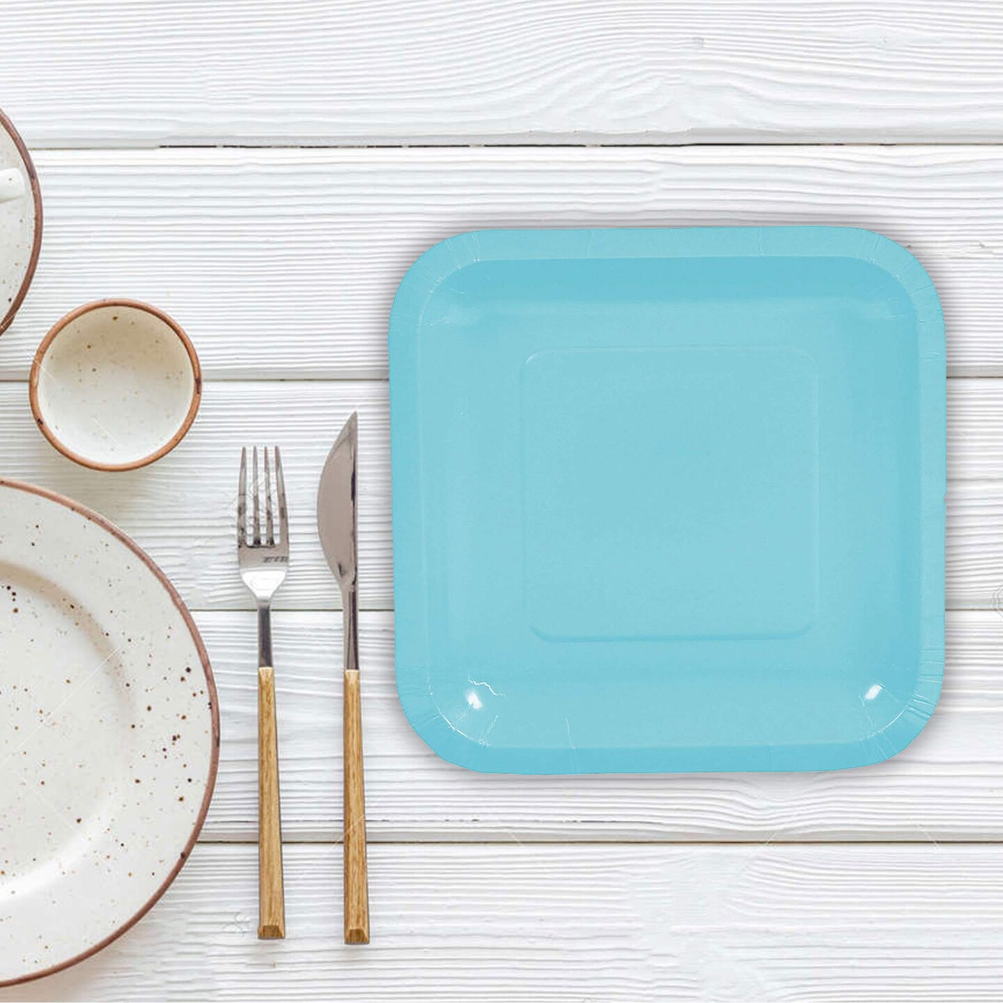 24 Count Light Blue Square Paper Dessert Plates for Wedding Events 7"