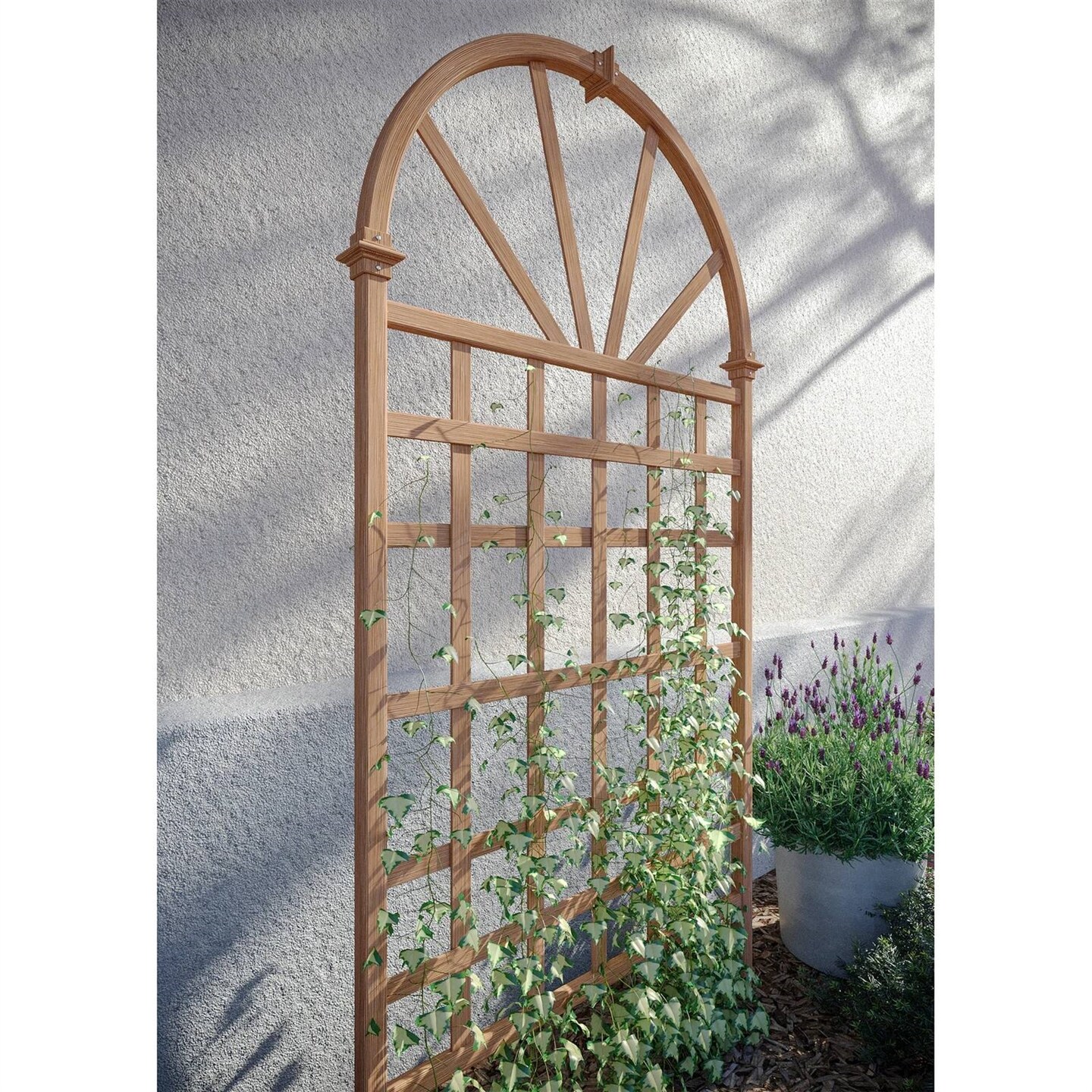77-inch Outdoor Vinyl Garden Trellis with Arched Top and Lattice Panel for Climbing Plants