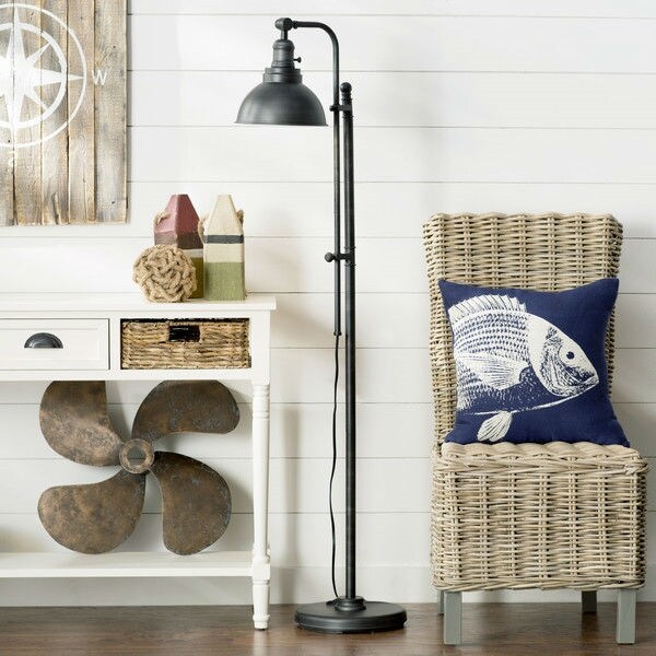 Brown Metal Industrial Floor Lamp Adjustable Height Bowl Shade Task Light
