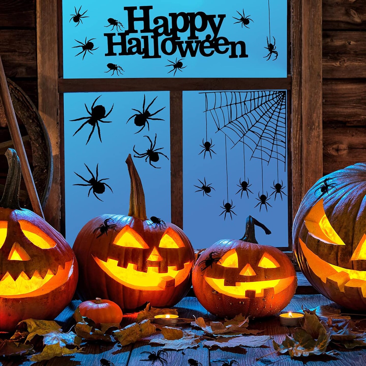 4 Sheet 45 Pieces Halloween Spider Stickers Large Scary Wall Decal
