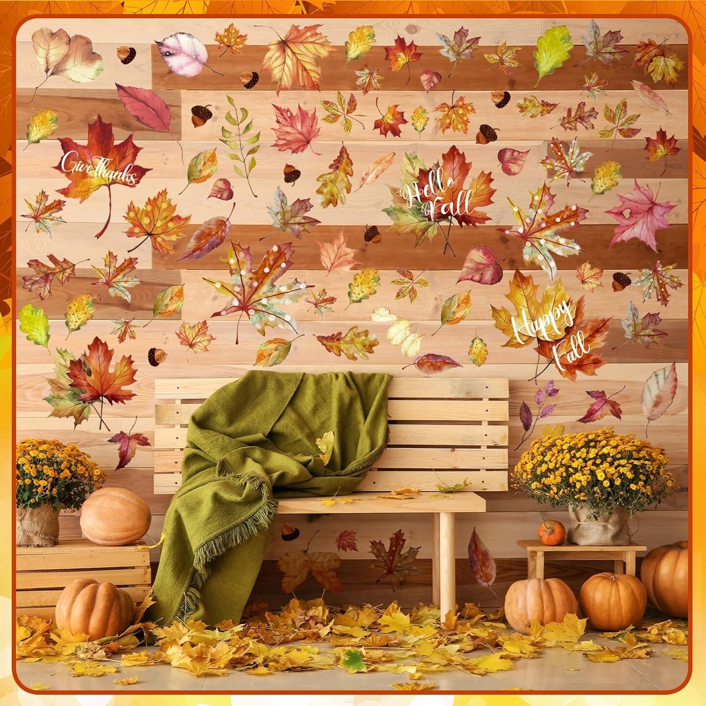 6 Sheets Thanksgiving Fall Wall Sticker Decorations - Maple Leaf
