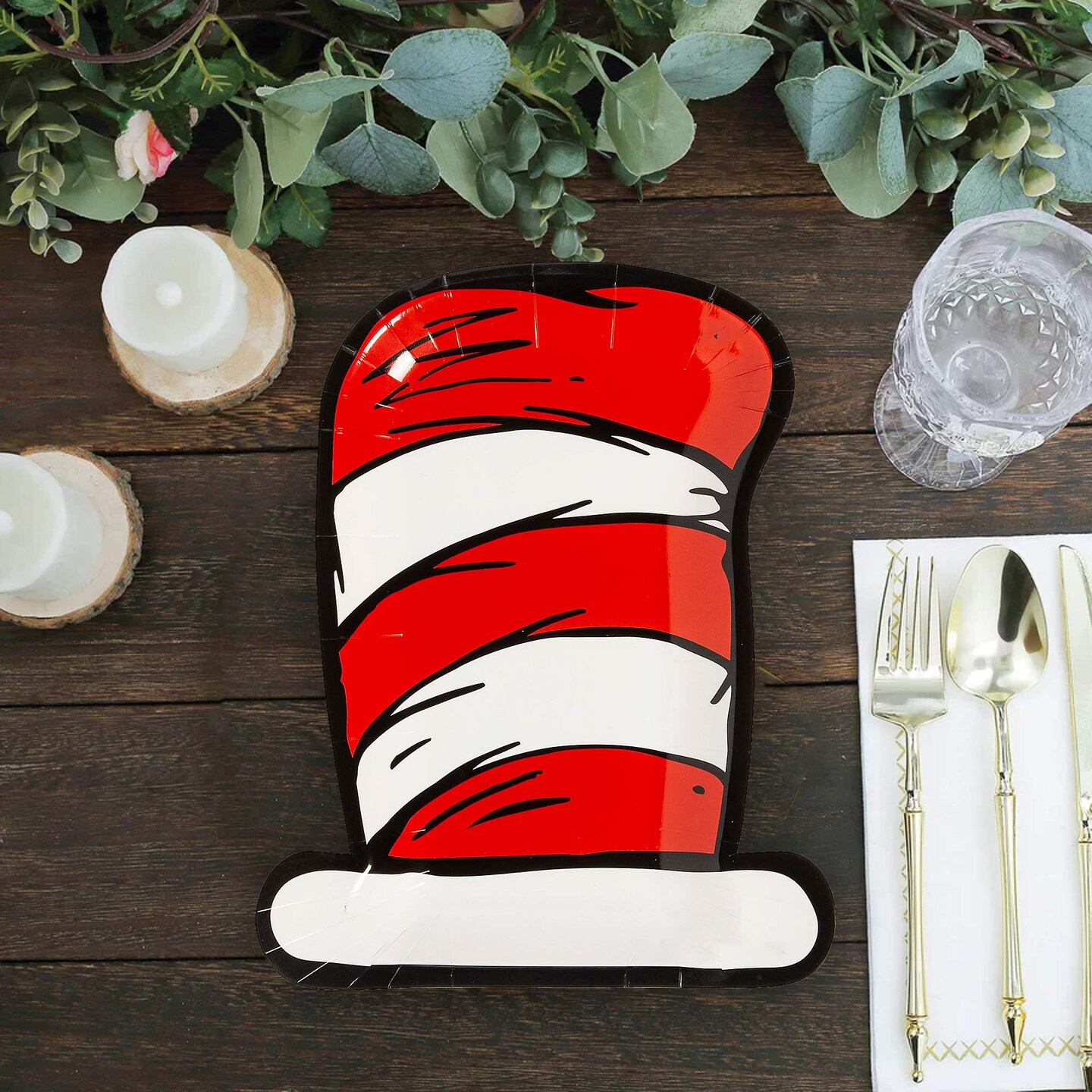 8 Count Dr Seuss Birthday Party Hat Shaped Paper Dessert Plates Disposable Tableware for Kids Celebration