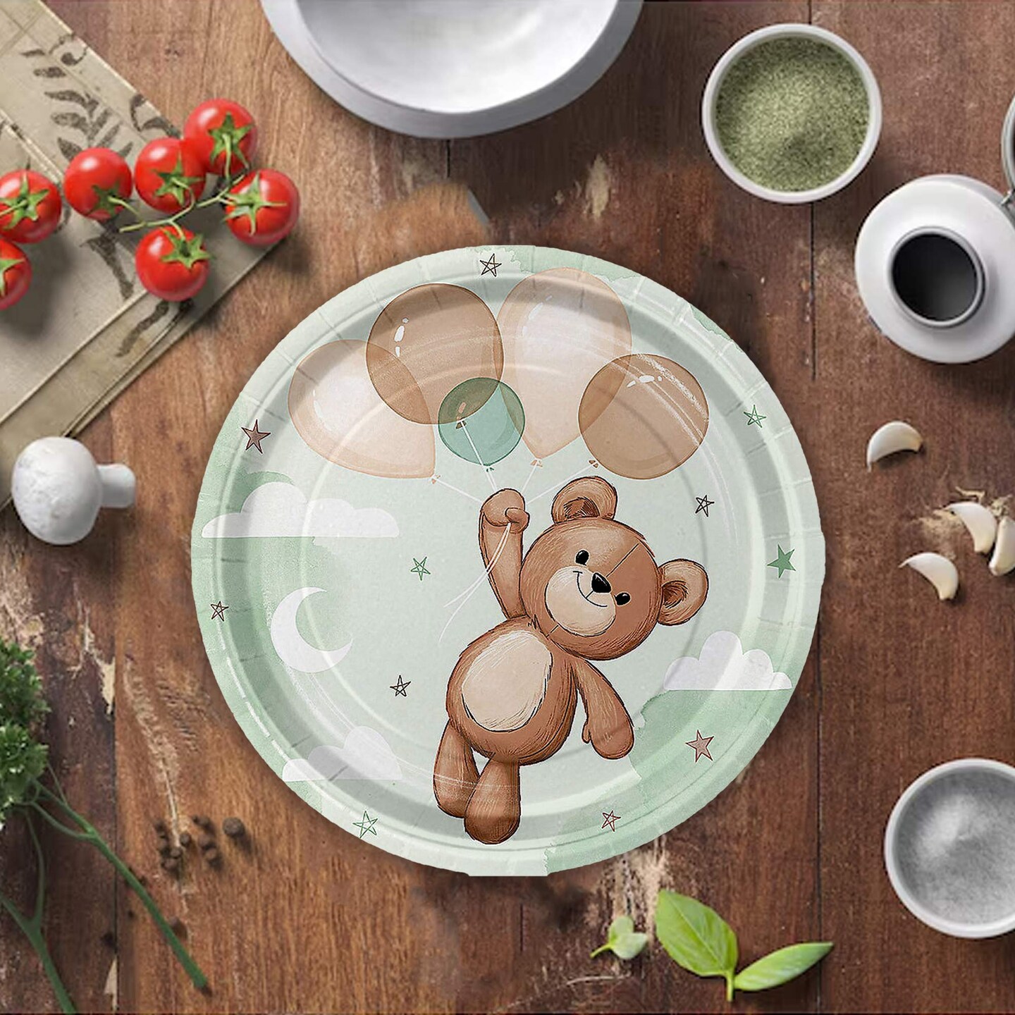 8 Count Teddy Bear Paper Dessert Plates 7 Inch Disposable Tableware for Baby Shower and Birthday