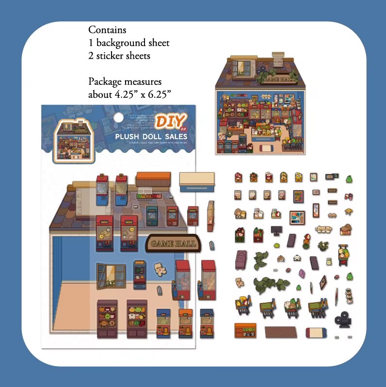 Tiny Isometric Sticker Scene, Stuffed Animal Shop, Adorabilities