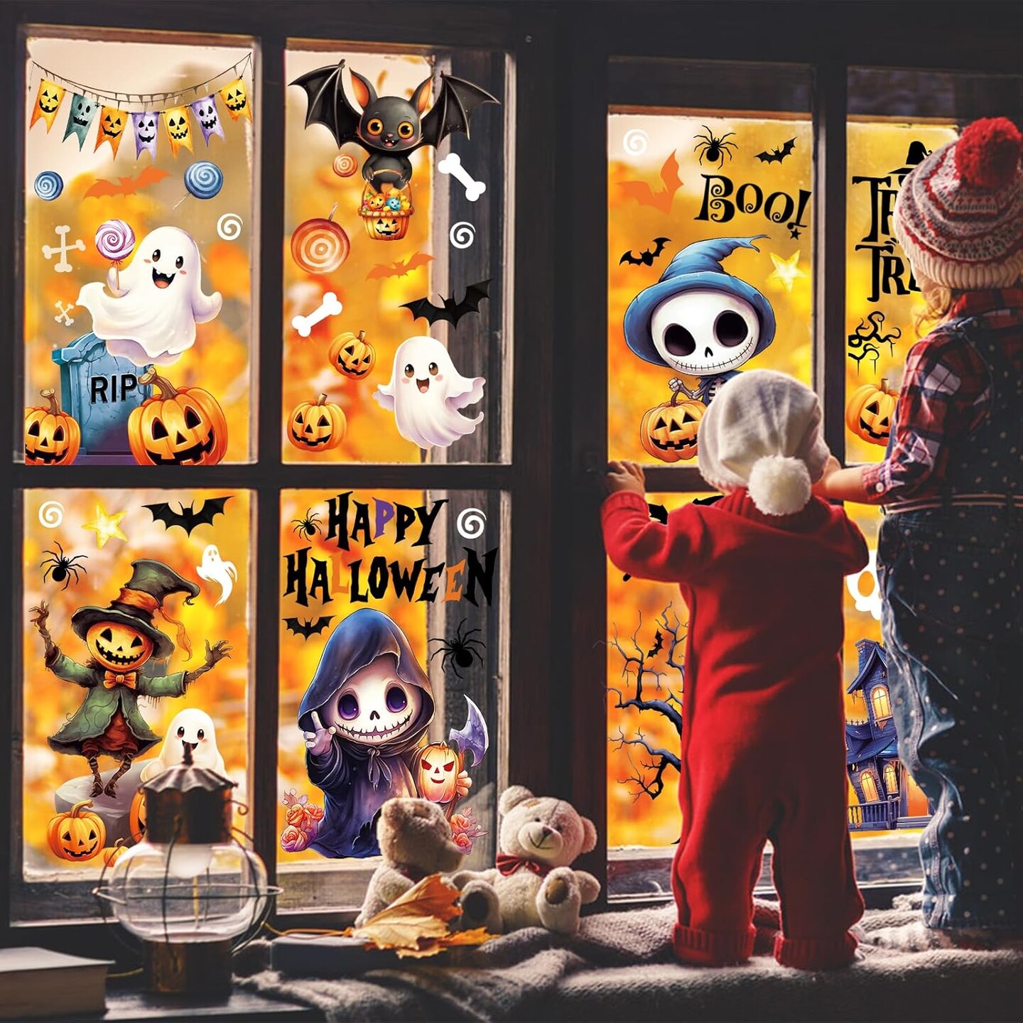8 Sheets Cute Window Stickers Double-Sided,Halloween Window Clings