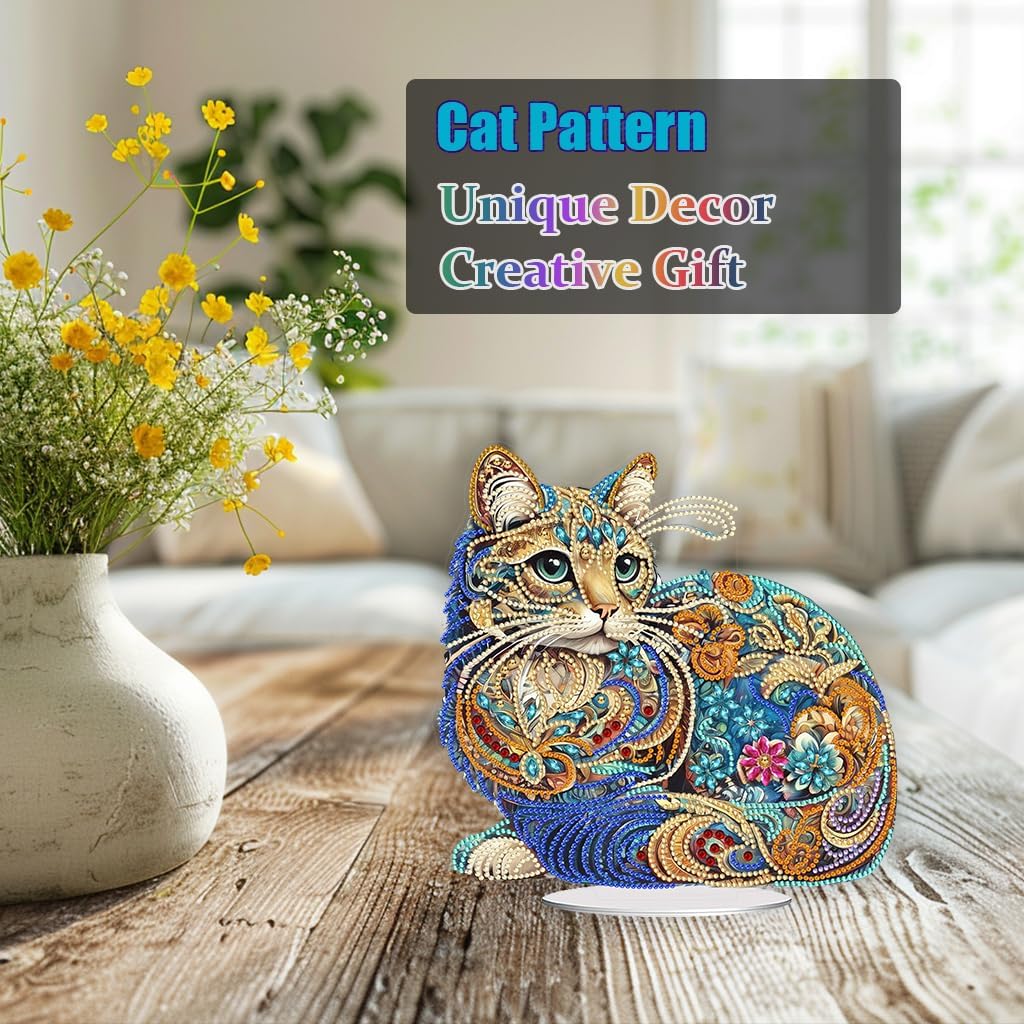 Tabletop Diamond Art Painting Kit Cat, 9.4x9.6inch