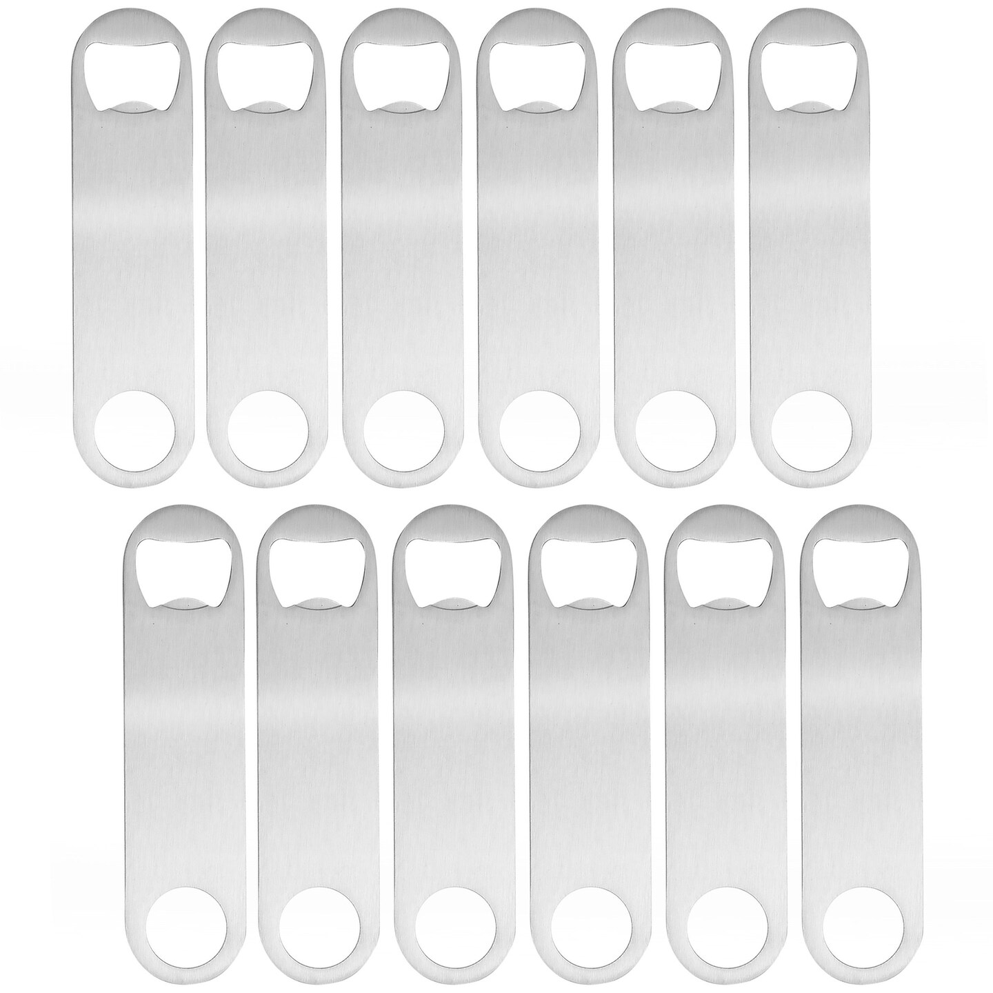 12 Pack Stainless Steel Flat Bottle Opener, Bulk Set for Bartender, Bar Supplies for Restaurant (4.8 x 1.2 In)