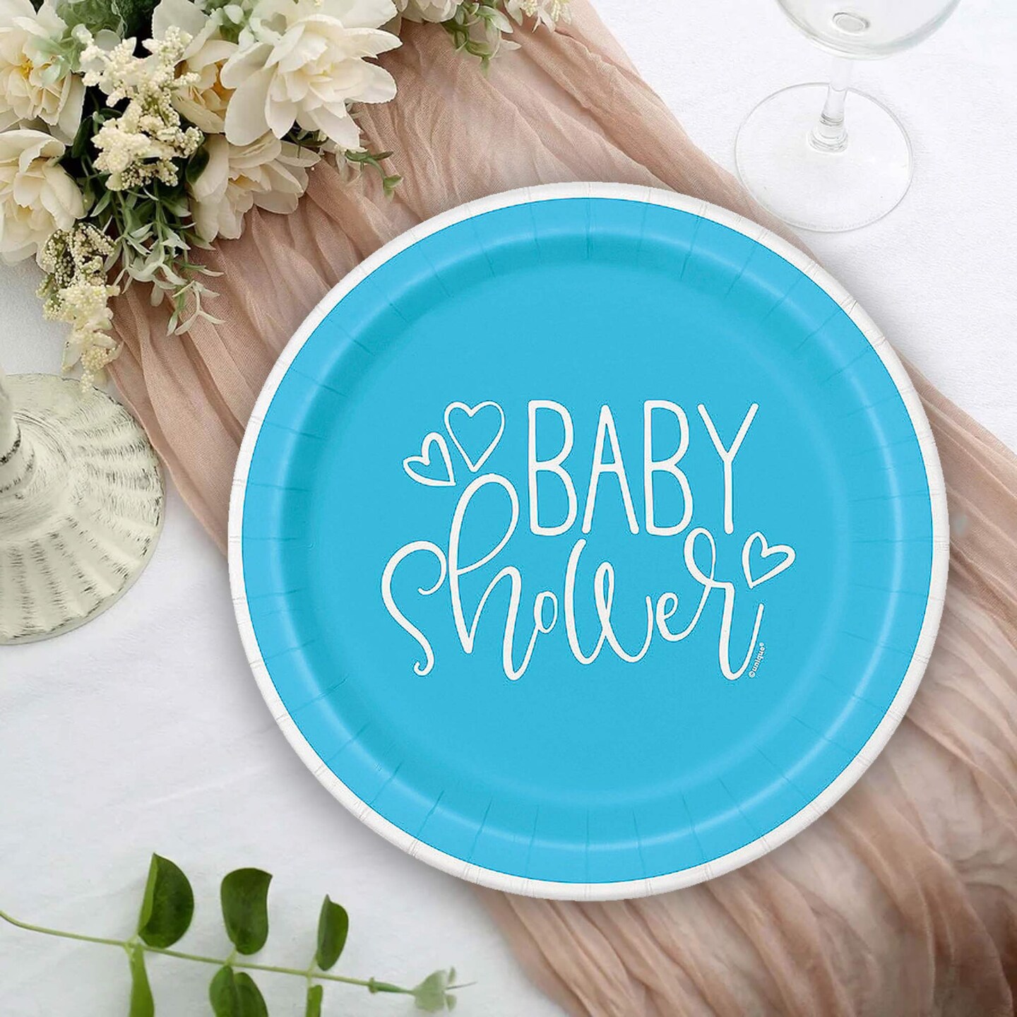 8 Count Blue Hearts Baby Shower Paper Dessert Plates 7 Inch Disposable Tableware for Boys Celebration