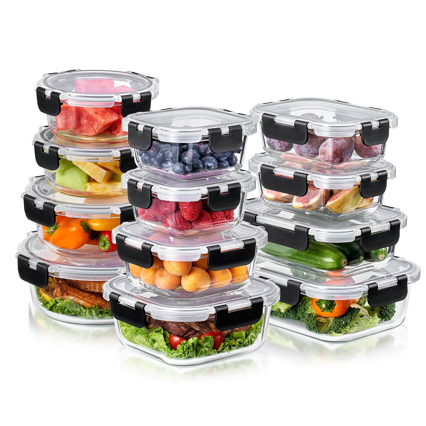 Sorbus Airtight Glass Meal Prep Containers, Dishwasher and Oven Safe Reusable Meal Prep Containers 24 Piece Set