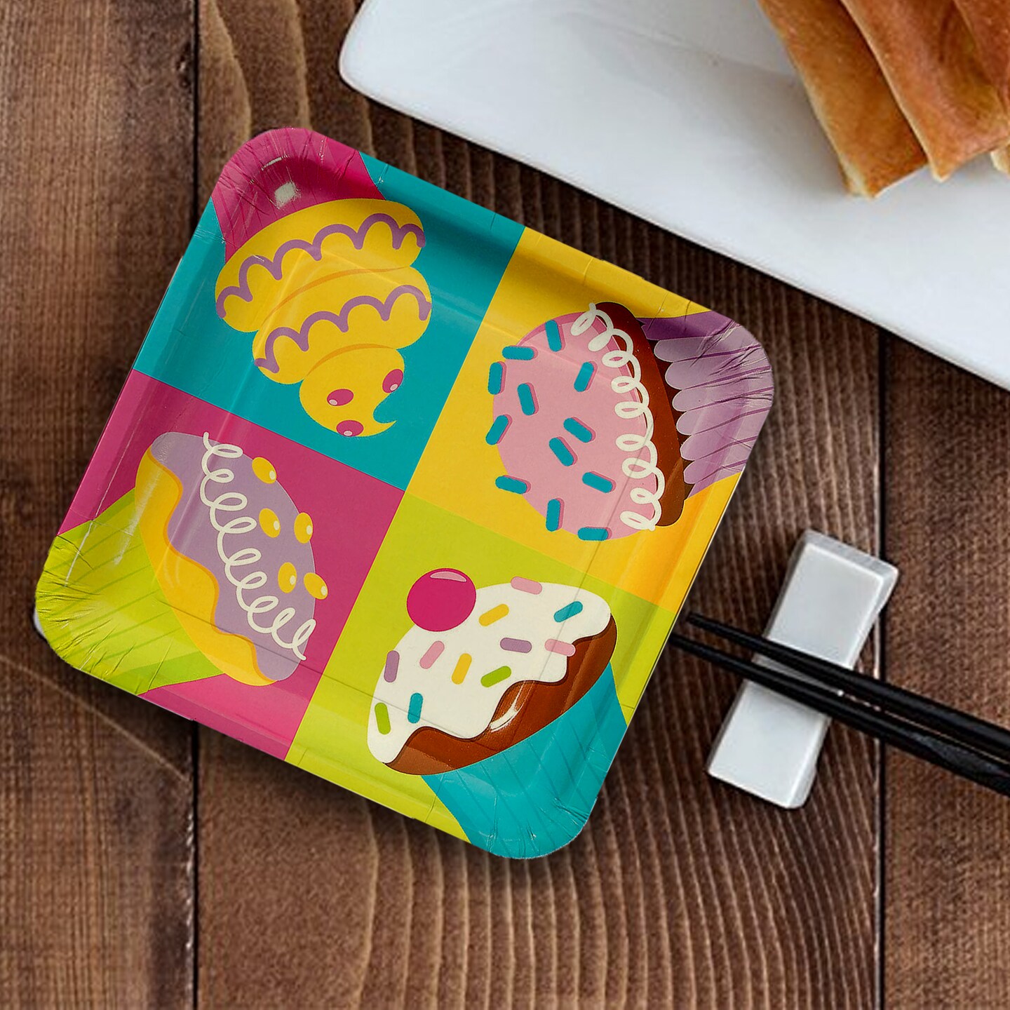 8 Count Pastel Cupcake Party Square Paper Dinner Plates 9" Colorful Dessert-Themed Tableware