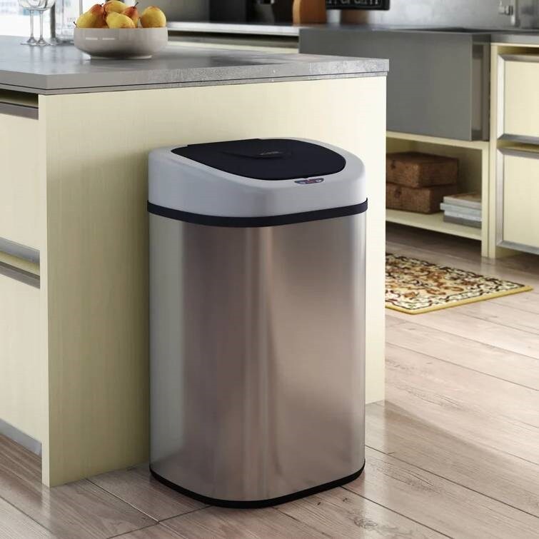 Stainless Steel 21-Gallon Motion Sensor Trash Can with Removable Liner and Lid