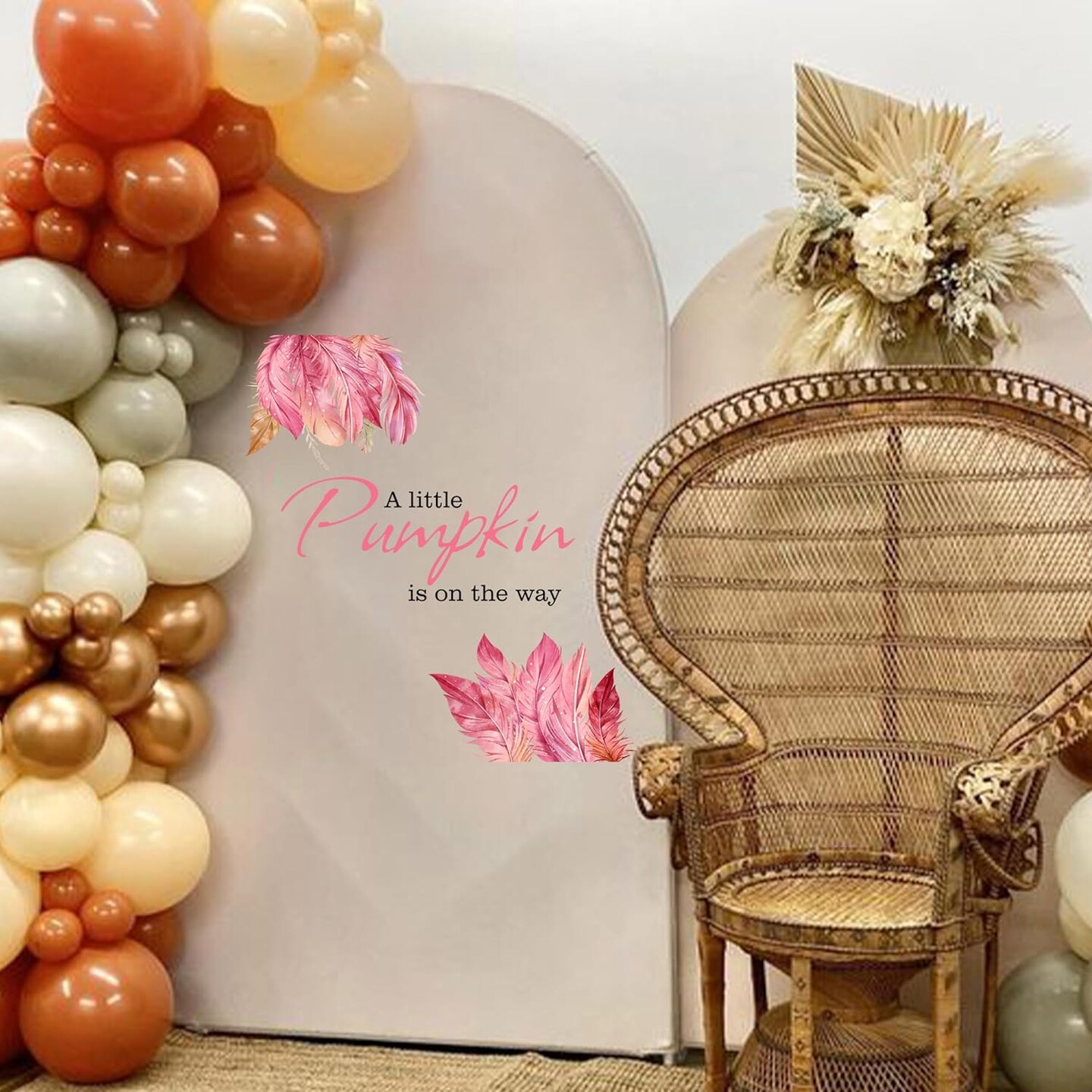 A Little Pumpkin is On The Way Decal - Pink Feather Pumpkin Pink