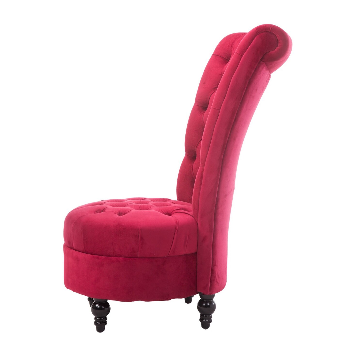 Rich Red Velvet Tufted High Back Accent Chair with Birch Wood Frame and Padded Cushion