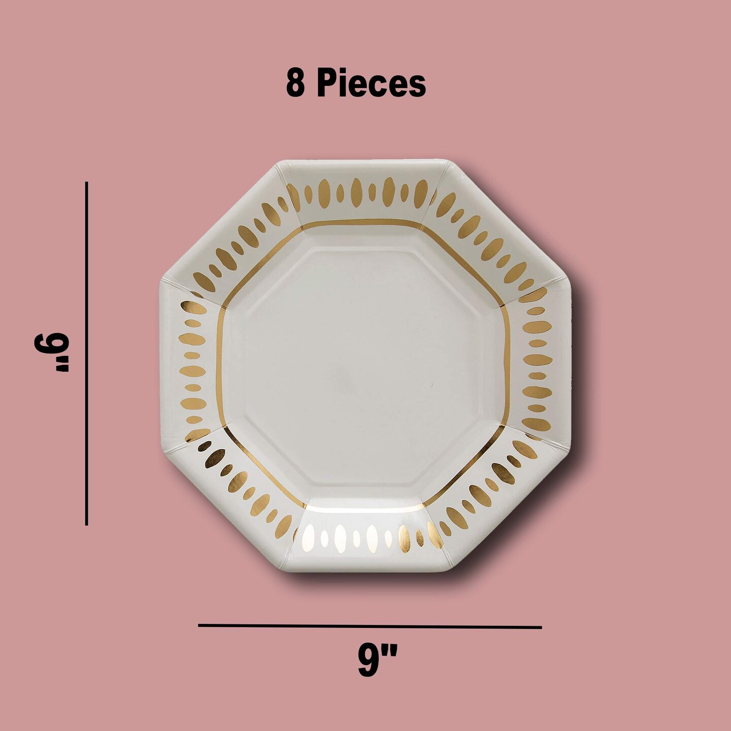 8 Count White & Gold Party Paper Dinner Plates 9" Elegant Disposable Dinner Plates