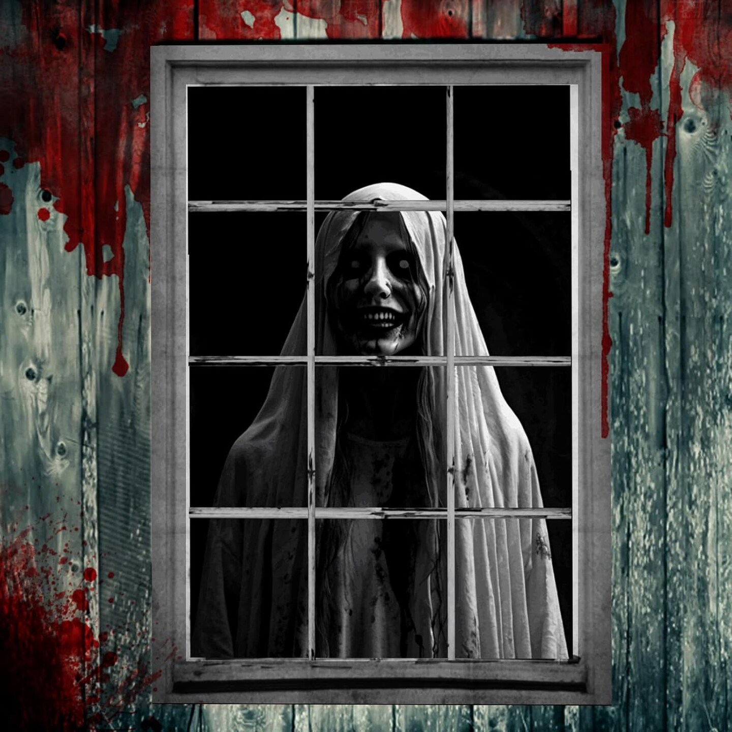Scary Halloween Haunted House Window Clings