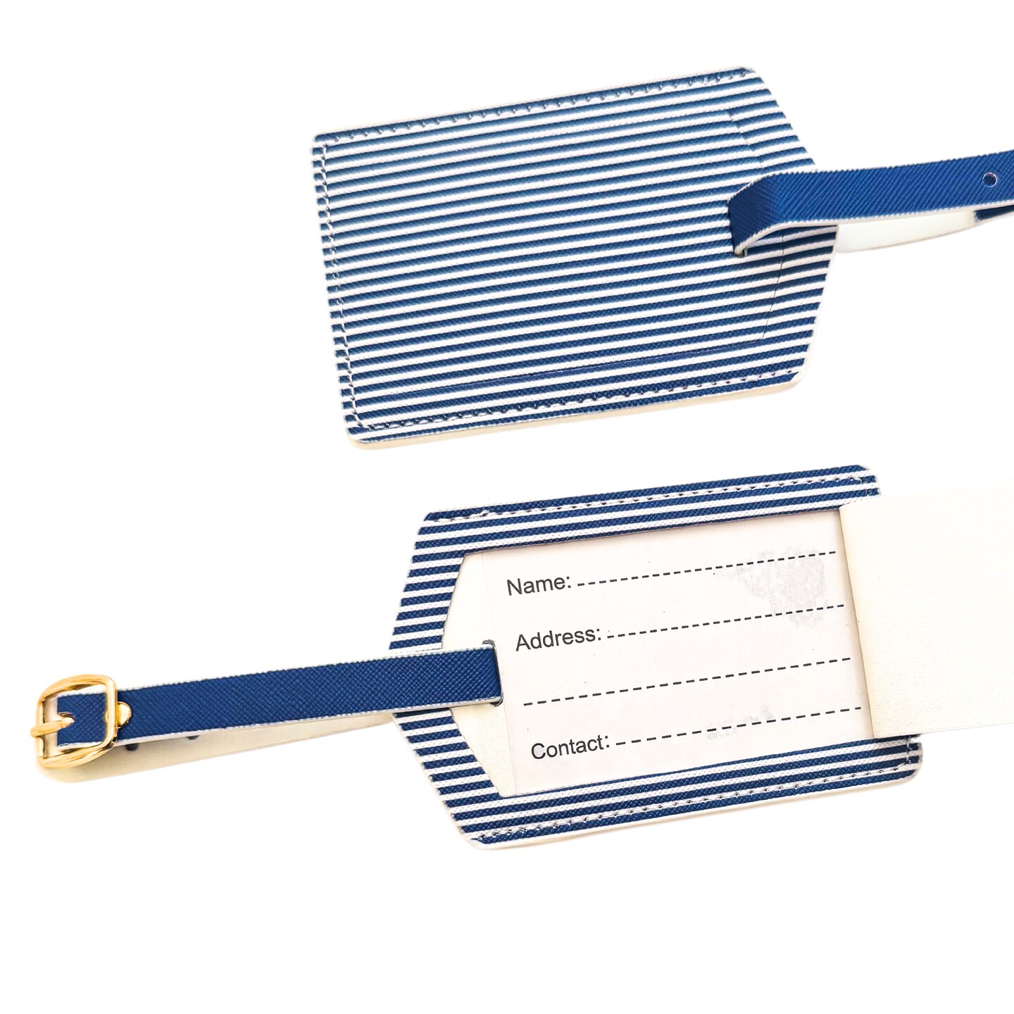 Navy Stripe Luggage Tag Set | Vegan Leather Travel Accessory | 2-Pack
