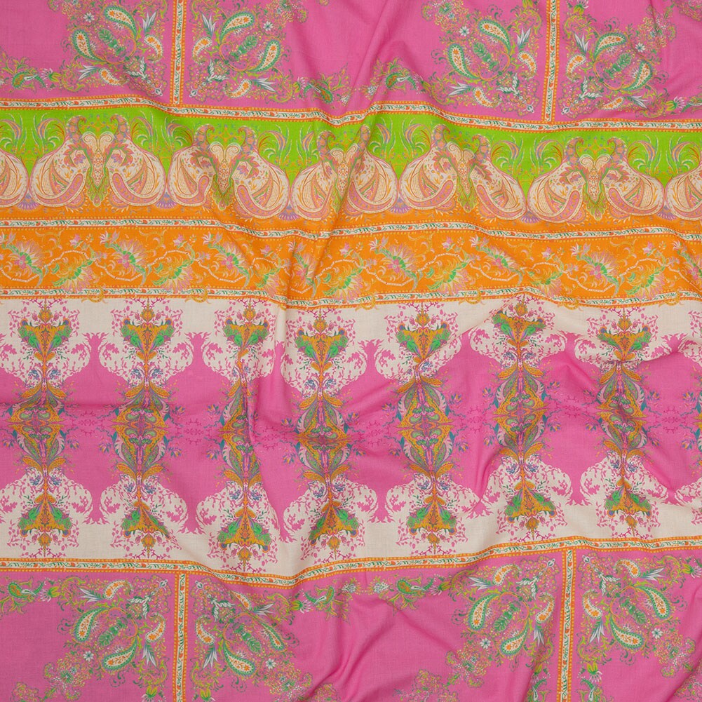 1 Panel Paisley Stripes and Squares Cotton Voile Cypress Daydreams Print Fabric