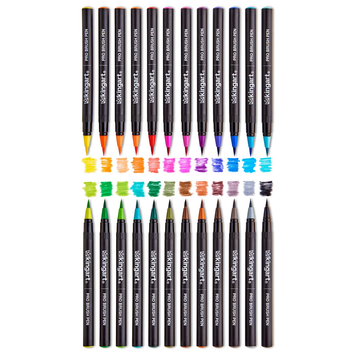 KINGART® PRO Real Brush Watercolor Pens, Set of 24 Unique Colors for Creating Illustrations, Calligraphy, and Watercolor Effects