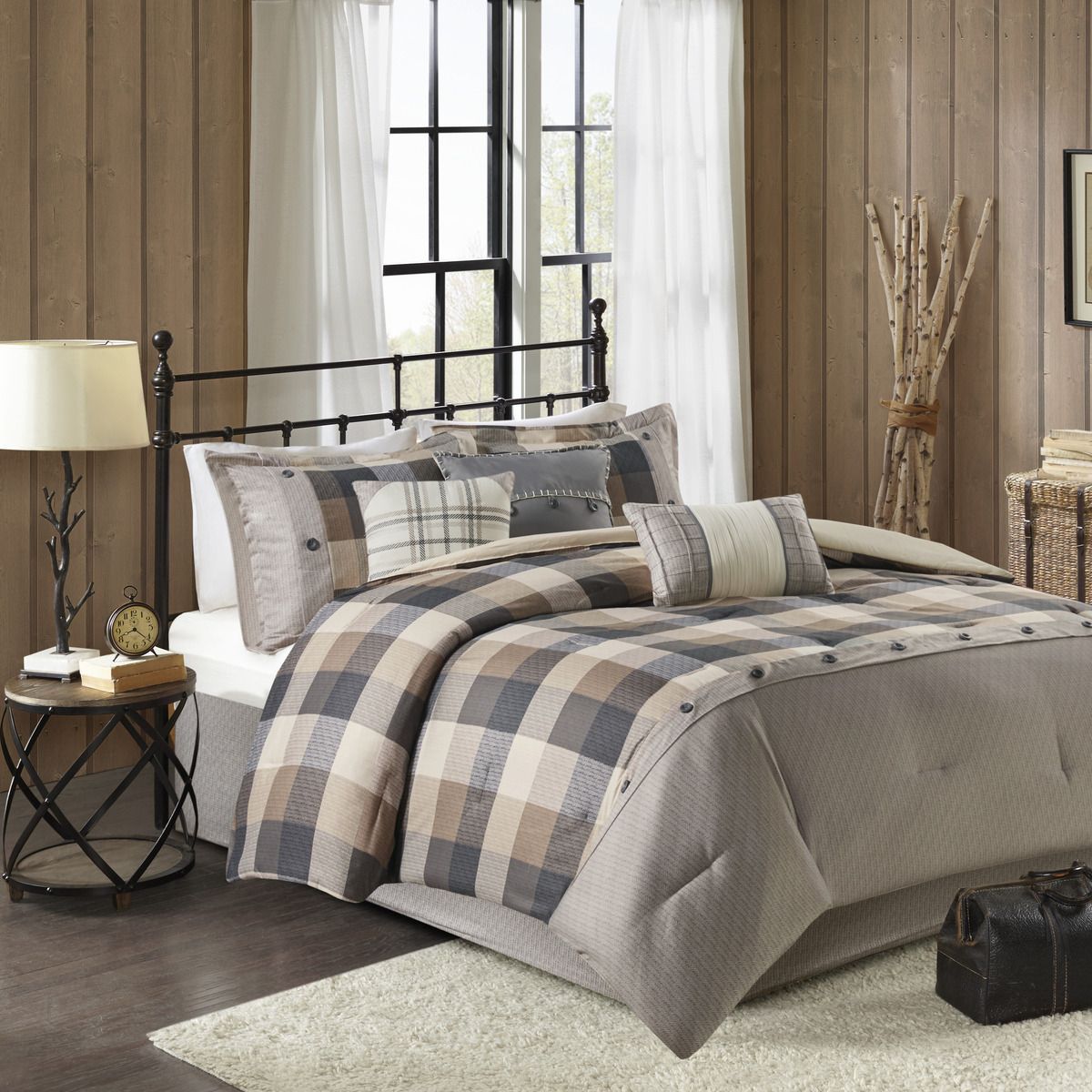 King Herringbone 7-Piece Comforter Set with Buffalo Plaid Design