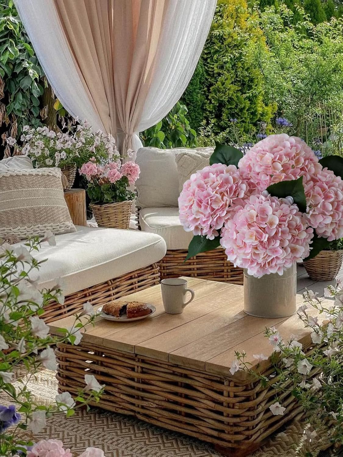 4Pcs Light Pink Silk Hydrangea Artificial Flower Big Blooms 20'' Long Stem Faux Hydrangea for Home Baby Shower Party Indoor Outdoor Wedding Table Centerpiece Spring Flower Decor