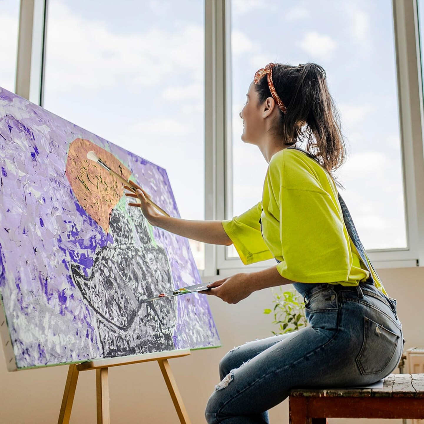 Gilding Brush Set,7 PCS Professional Goat Hair Blend Mop Brush Set for Acrylic Gouache Watercolor Oil Painting Gold foil and Gold Leaf Sheets