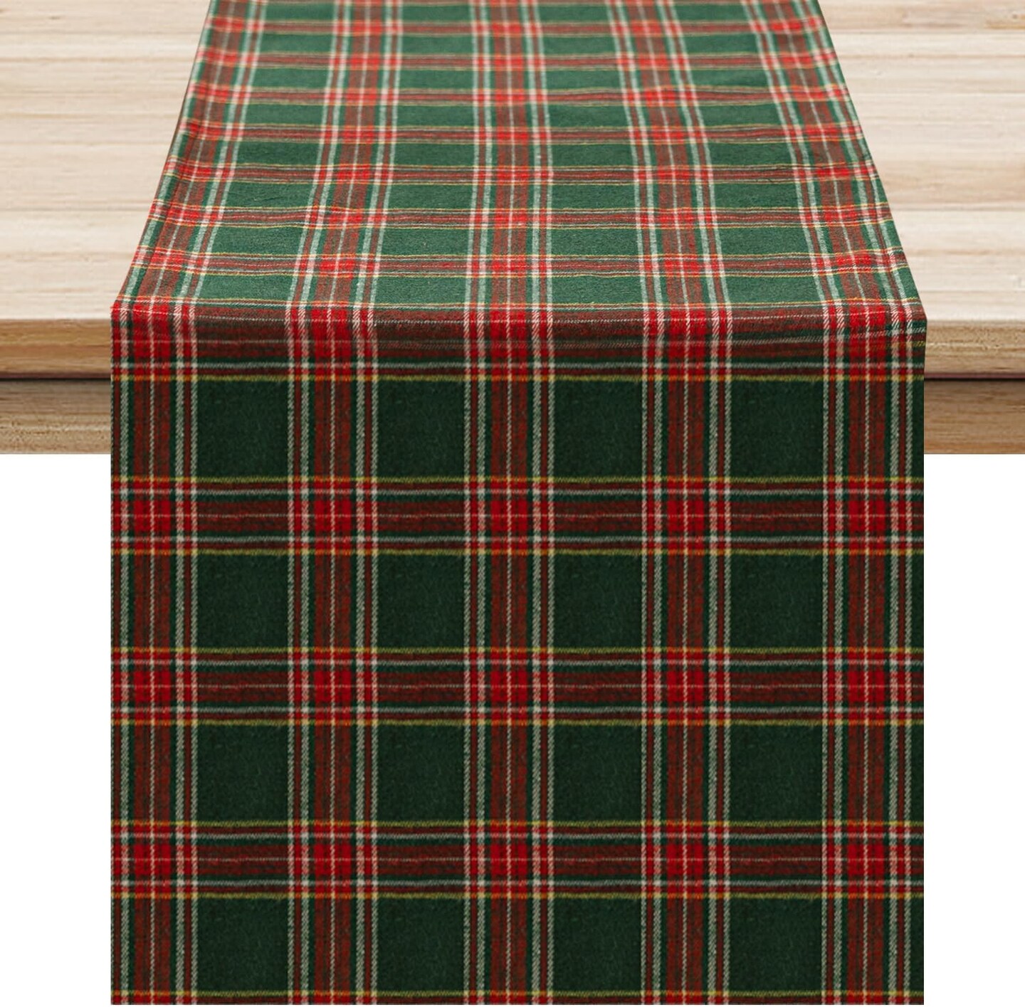Christmas Checkered Tartan Table Runner - Green Buffalo Plaid Xmas Stain Resistant Washable Table Decoration