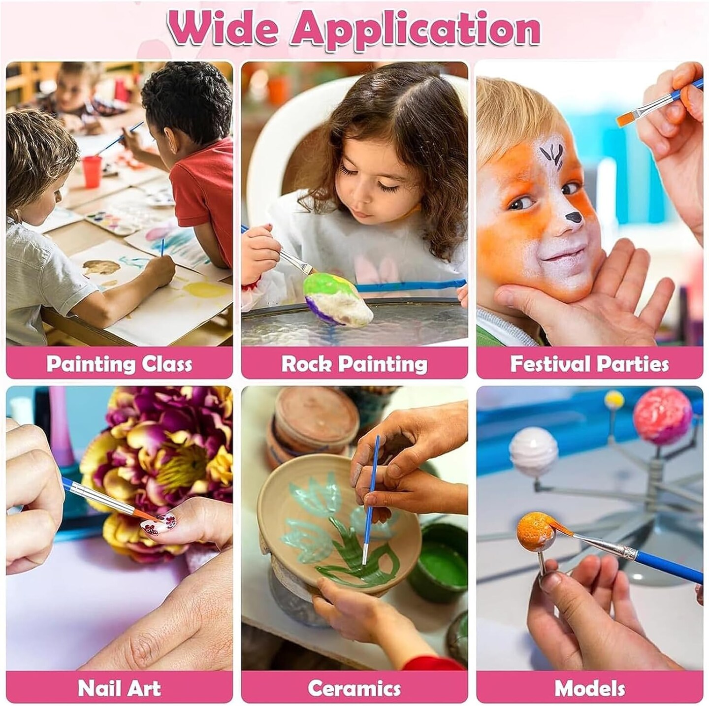 Small Paint Brushes Bulk, 100 Pcs Flat Tip Round Acrylic Paint Brushes, Nylon Hair Craft Paint Brushes for Kids, Paint Brushes