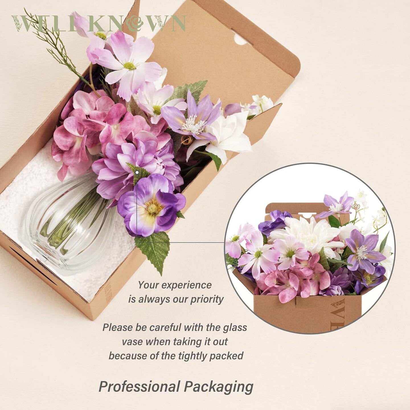 Artificial Flowers Silk Peony Flower Bouquet in Vase, Fake Flowers with Vase, Faux Flower Arrangements, Table Decorations for Living Room, Coffee Table Decor