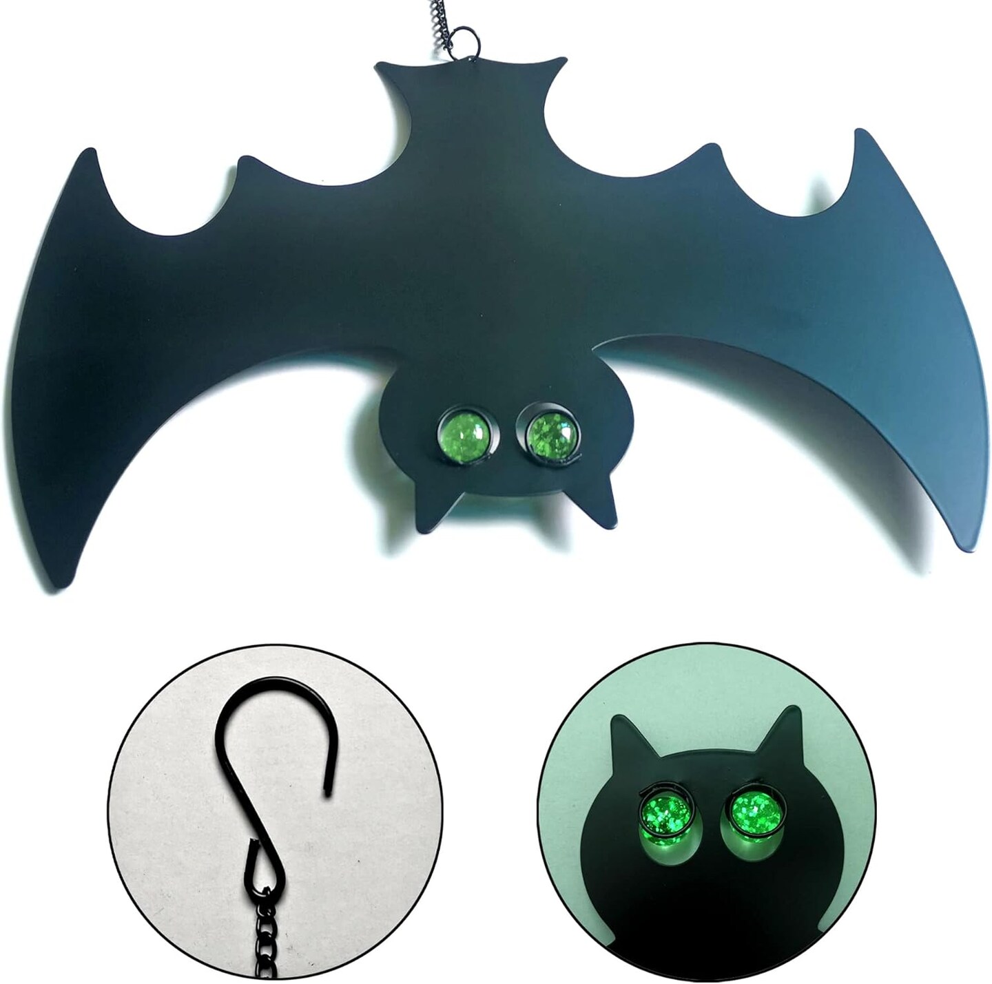 Set of 3 Metal Bat Silhouette Hanging Decorations – Glow-in-the-Dark Halloween Yard Decor, Waterproof Laser-Cut Outdoor Bats for Garden, Porch & Party Display