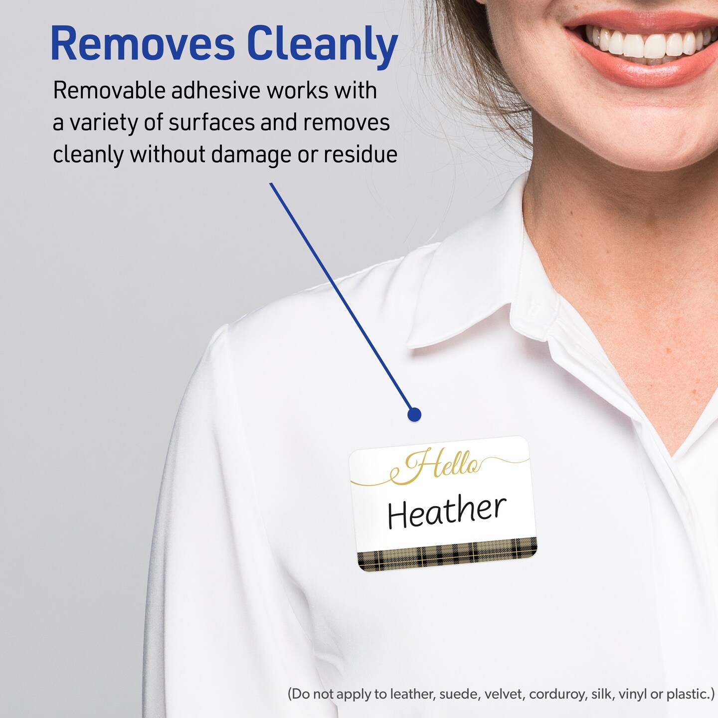 Avery® Printable Adhesive Name Tags, 2-1/3" x 3-3/8", Pre-printed Plaid & Metallic Gold Hello Design, 80 Total, Great for Meetings, Events, and More