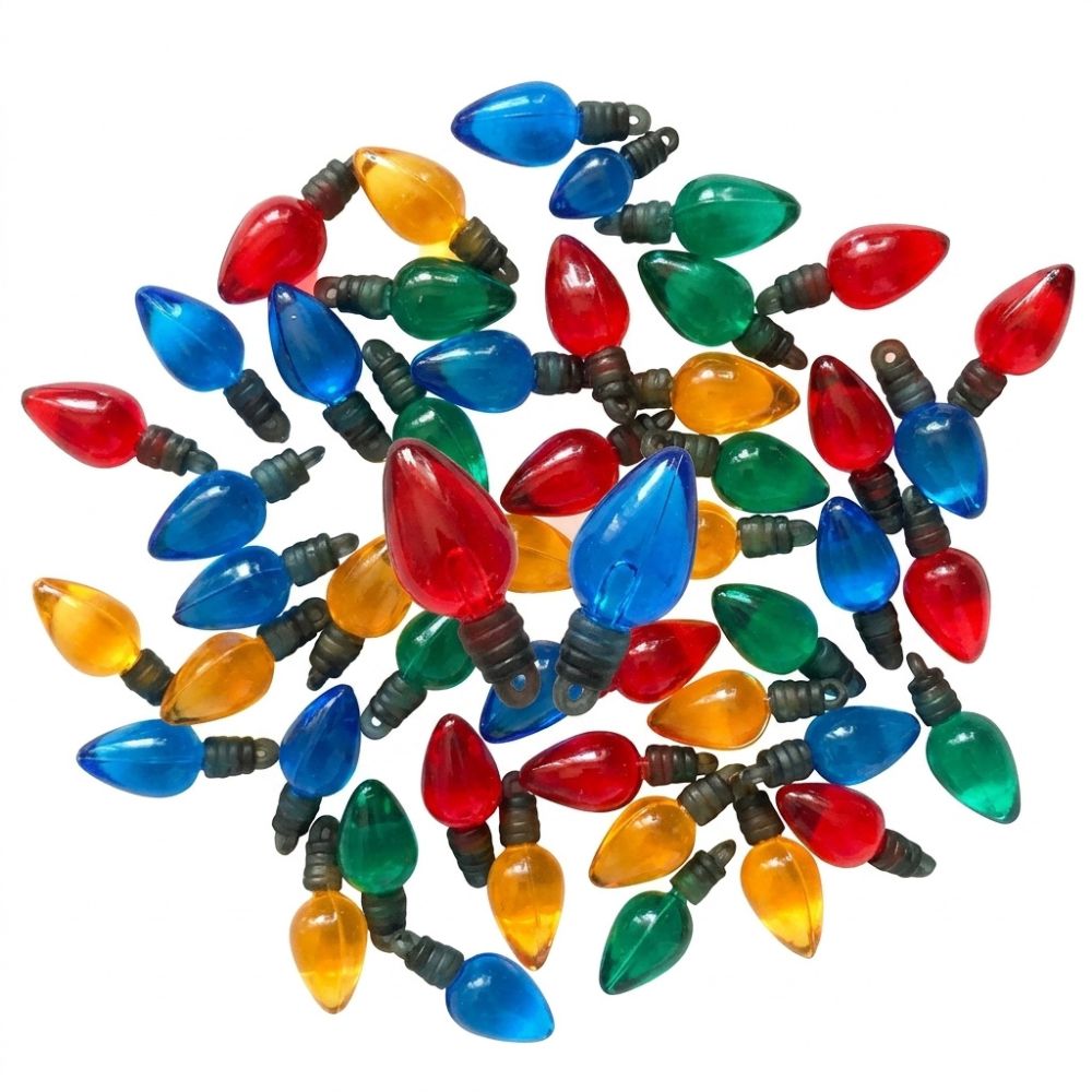 Buttons Galore Vintage Christmas Light Buttons – 50-Piece Retro Holiday Craft & Sewing Embellishments, Translucent Bulb Buttons for DIY, Scrapbooking & Decorations