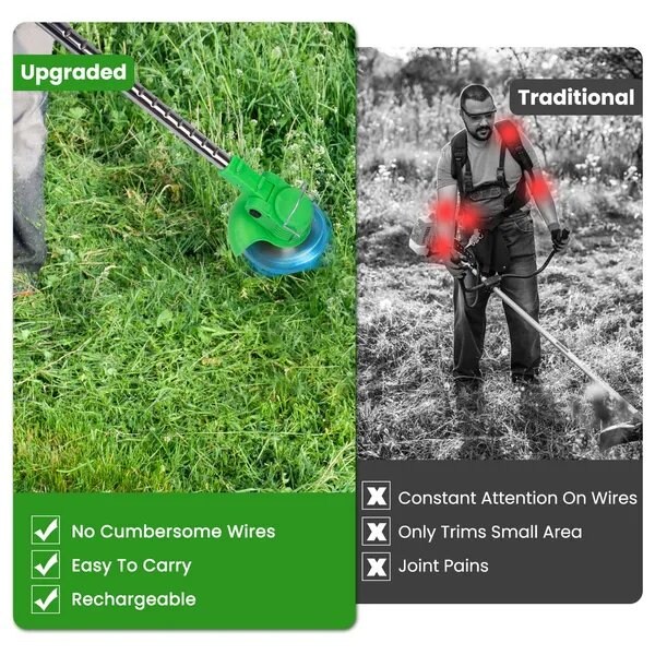 Cordless Grass Trimmer 12V Rechargeable Lawn Mower – Adjustable Electric Weed Wacker with 3 Blade Types