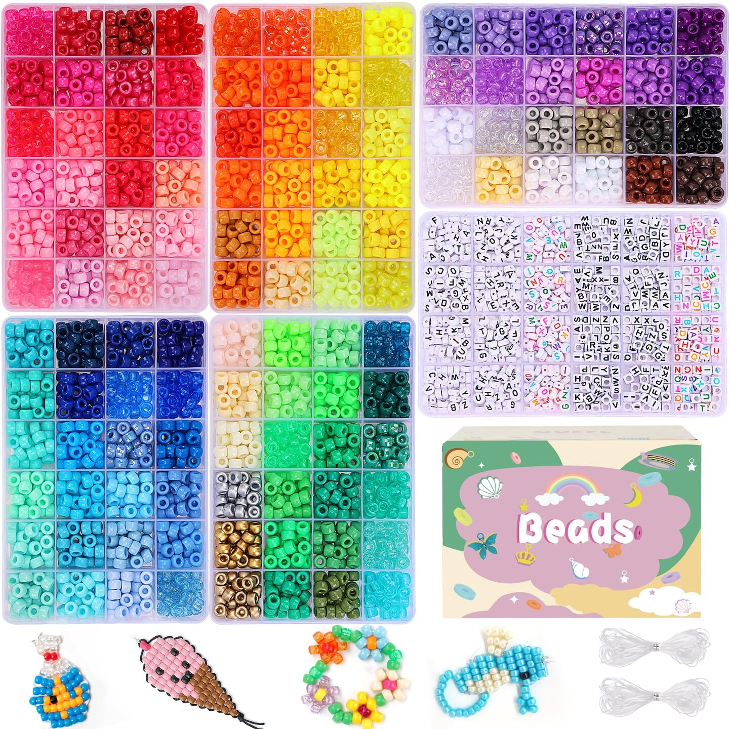 5 Boxes Bracelet Making Kit 120 Colors Pony Beads Kandi Beads Kit 4700pcs Kandi Starter Kit Rave Beads Friendship Bracelets with Letter Bead Pony Beads Kit for Beginners