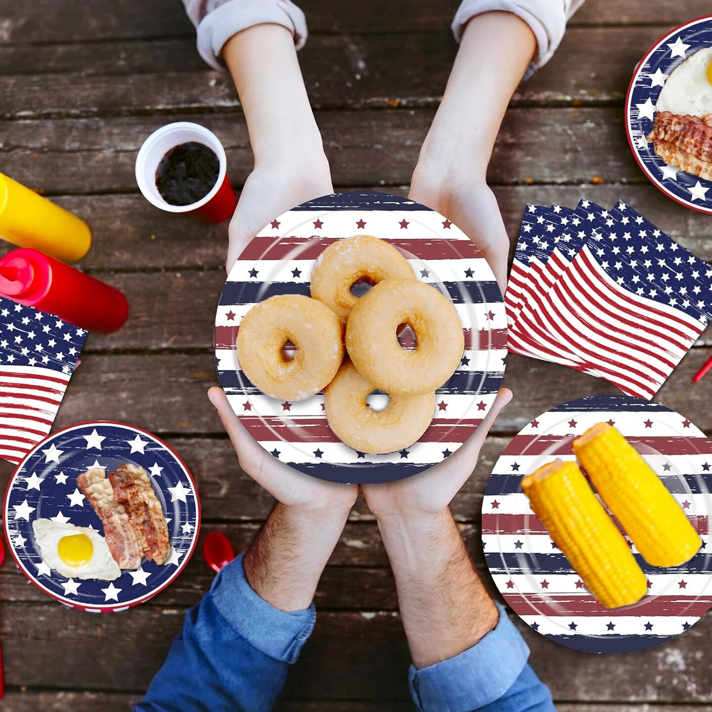 150PCS American Flag Patriotic Party Plates & Napkins Set for 50 Guests – Red, White & Blue Disposable Tableware for 4th of July, Veterans Day & Election Day Decorations