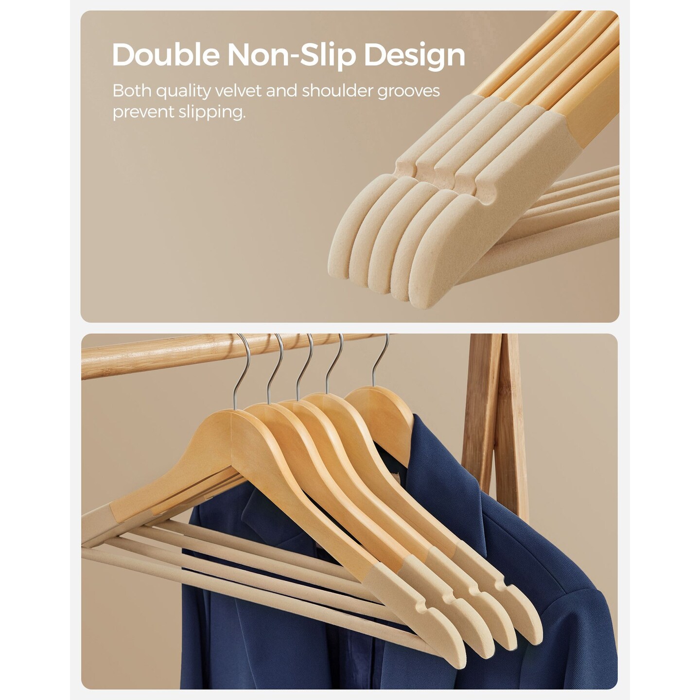 Velvet Wooden Coat Hangers 20 Pack Non Slip Clothes Hangers 360° Swivel Hook Natural