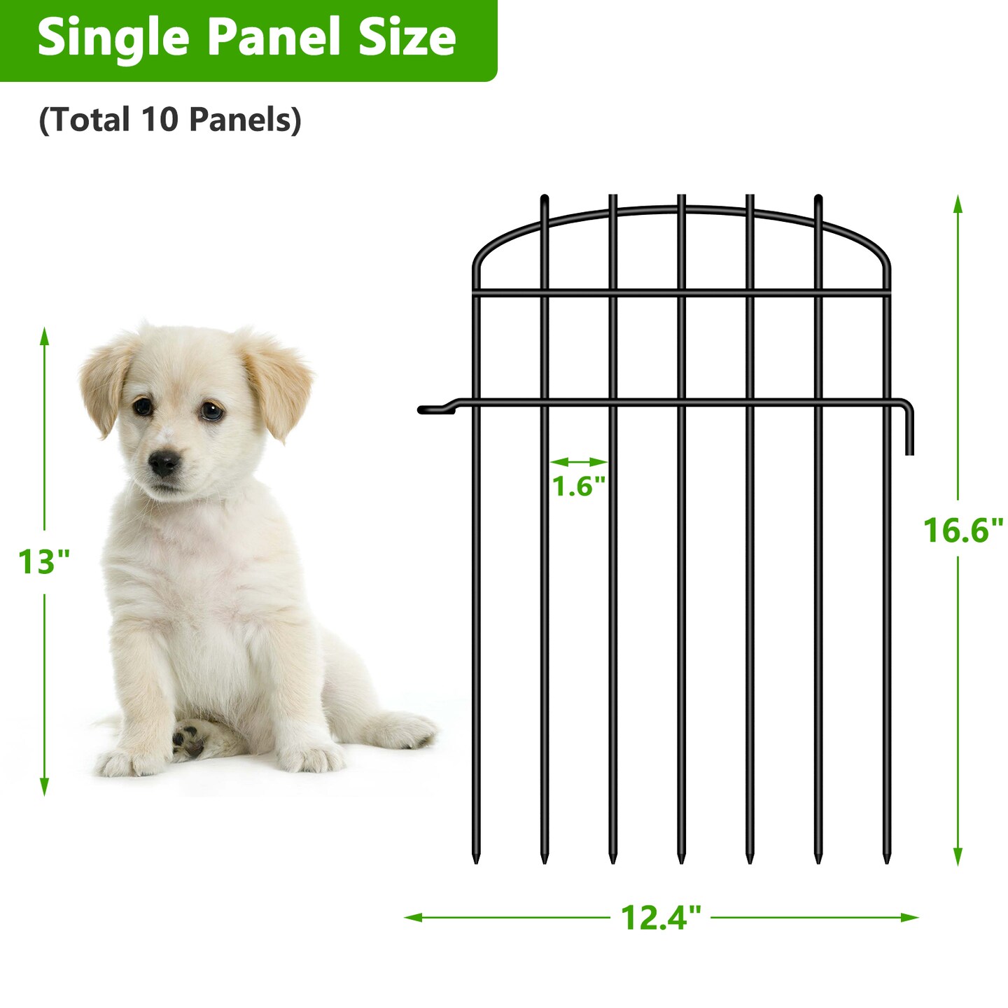 Animal Barrier Fence, 10-Pack 16.6" Tall Black Metal Garden Fence Panels for Dogs, Rabbits, and Plants