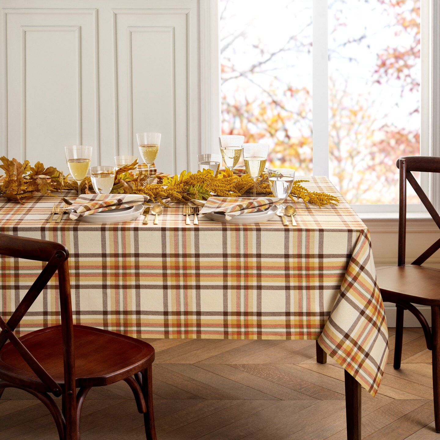 Threadmade Home Russet Harvest Woven Plaid Tablecloth, Multicolor - 52"W x 70"L