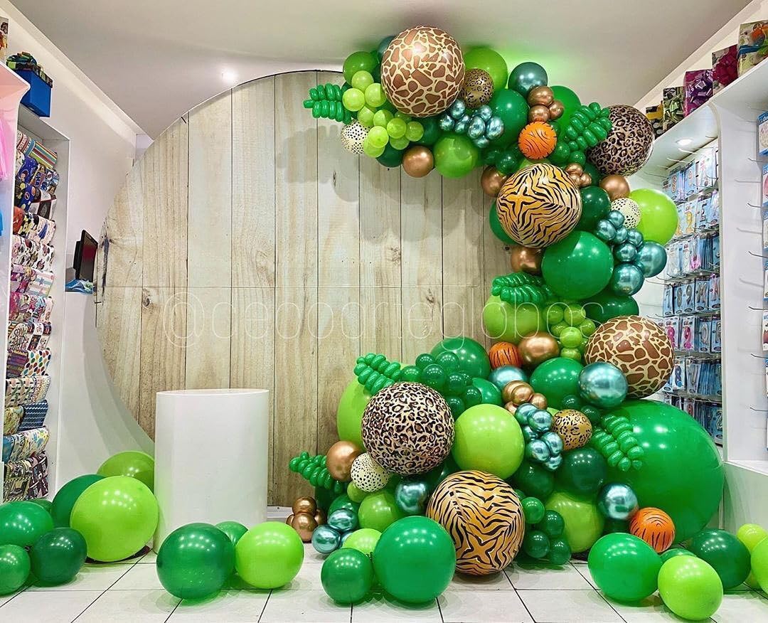 80pcs Green Balloon Set – 12 Inch Lime Green, Chrome Metallic & Confetti Latex Balloons for Jungle Safari, Forest Theme Birthday, Baby Shower & Party Decorations
