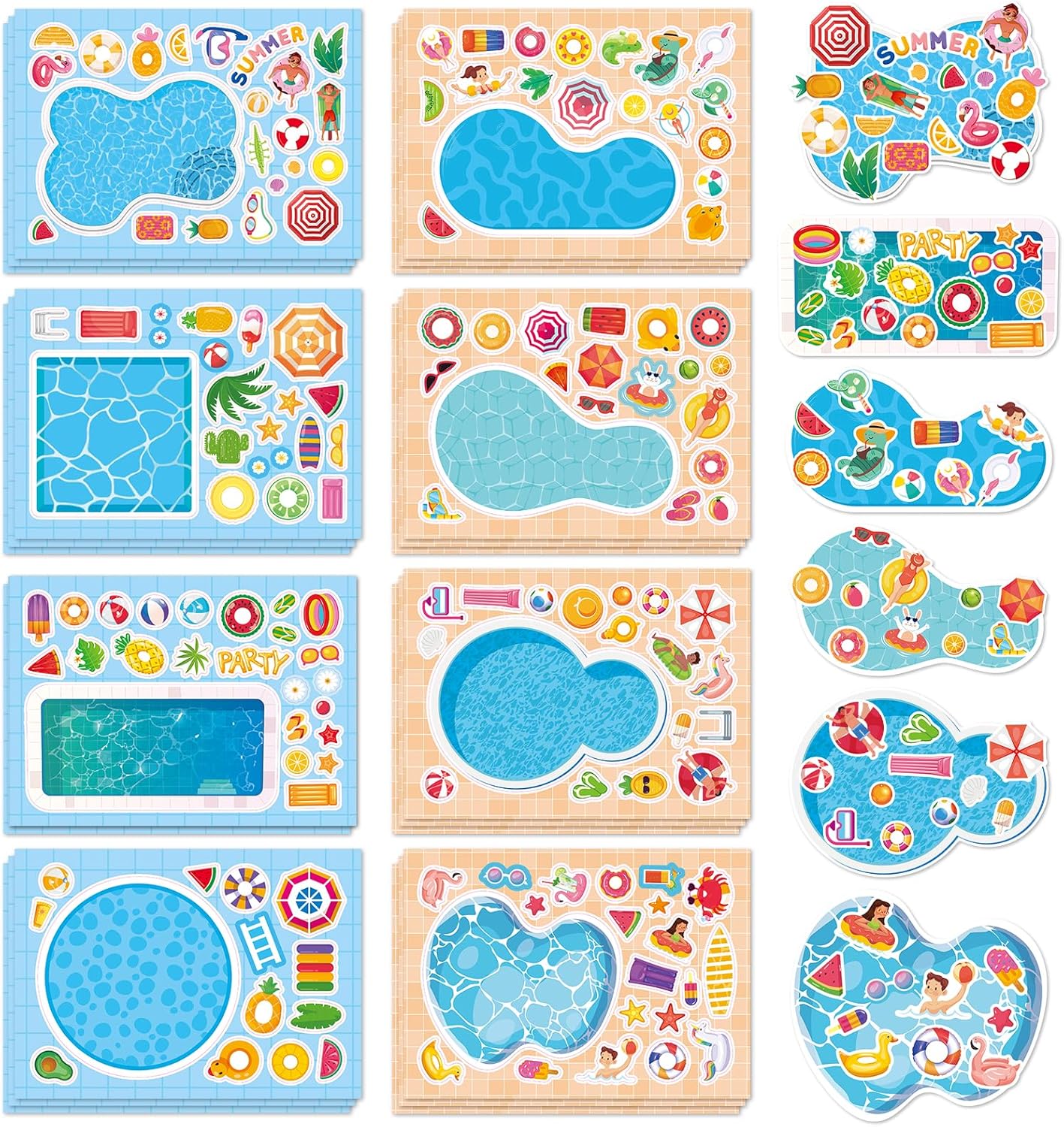 32‑Sheet Make‑a‑Pool Sticker Craft Kit for Kids | Mix & Match Summer Party Activities & DIY Scene Favors