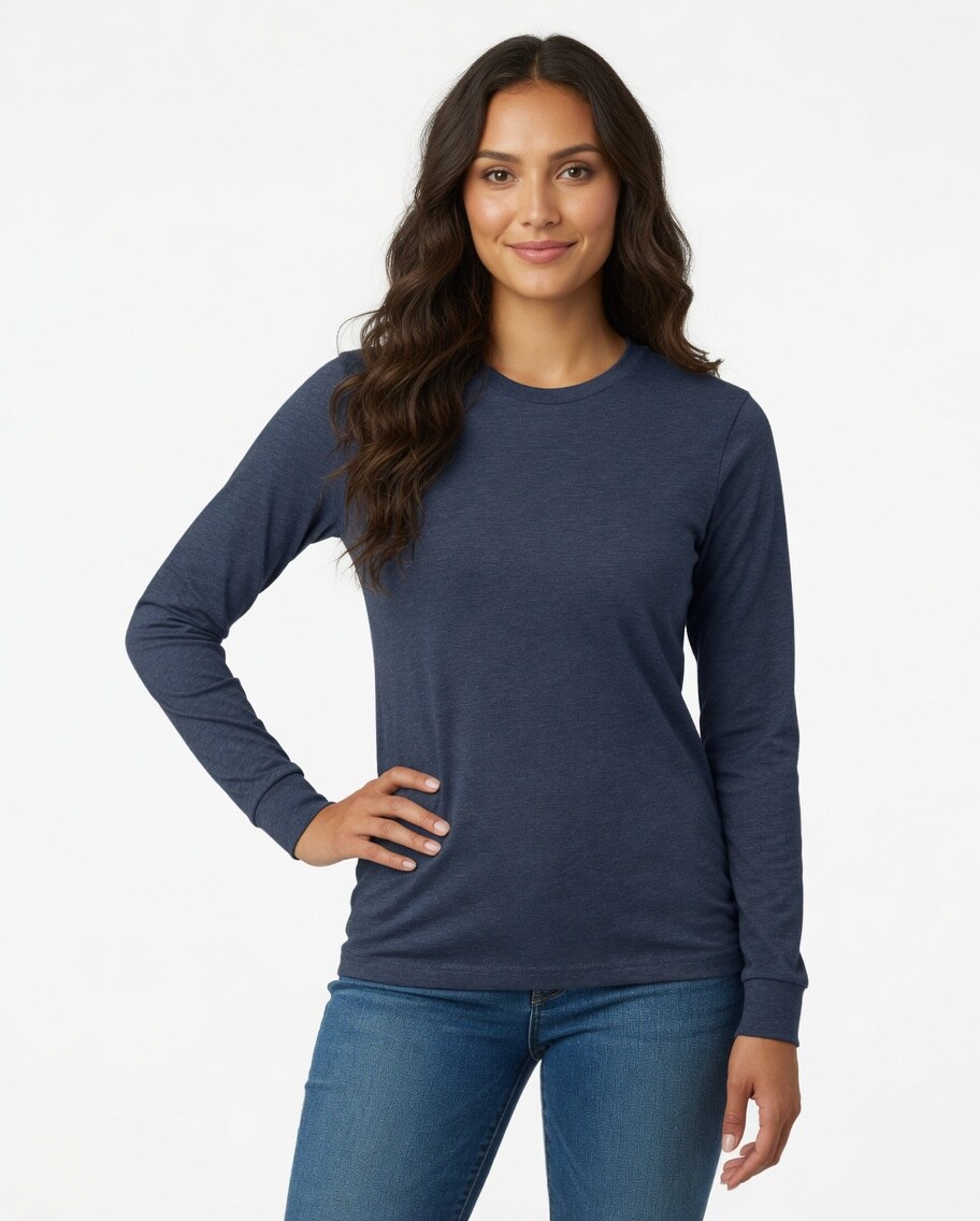 BELLA + CANVA Heather CVC Long Sleeve Crewneck T-Shirt for Layering Style & Custom Print Essential Tee